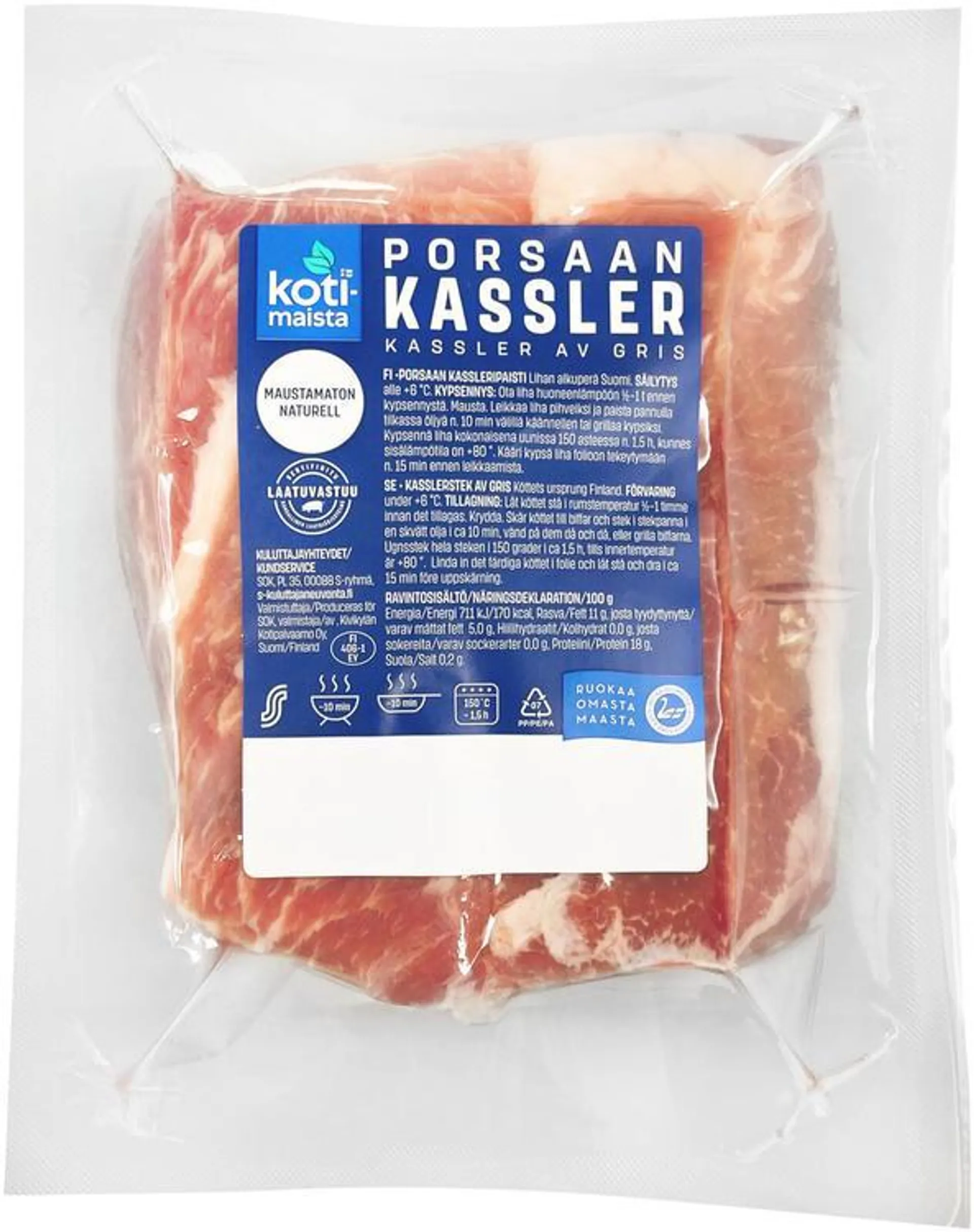 Kotimaista porsaan kassler maustamaton n. 1 kg