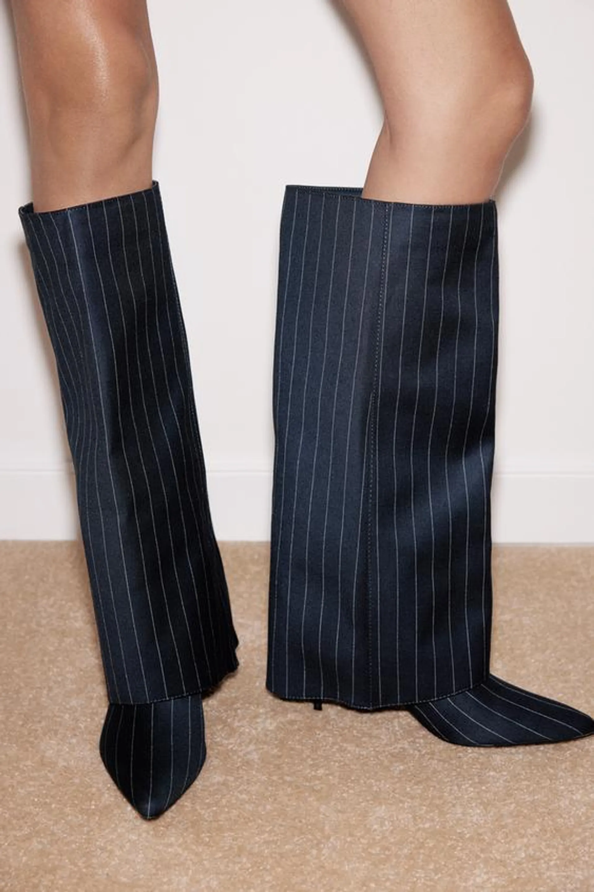 FABRIC HEELED KNEE-HIGH BOOTS