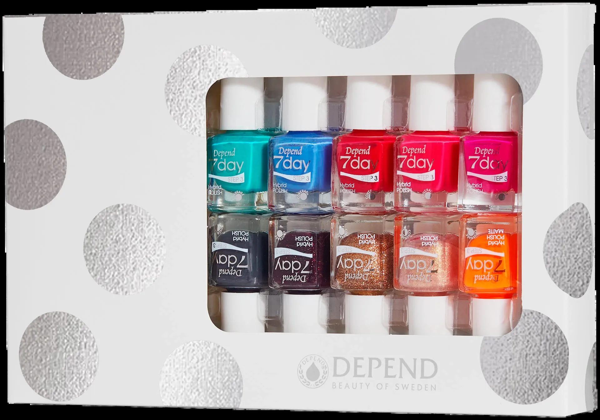 Depend 7day hybrid nail polish 10-pack -kynsilakkasetti