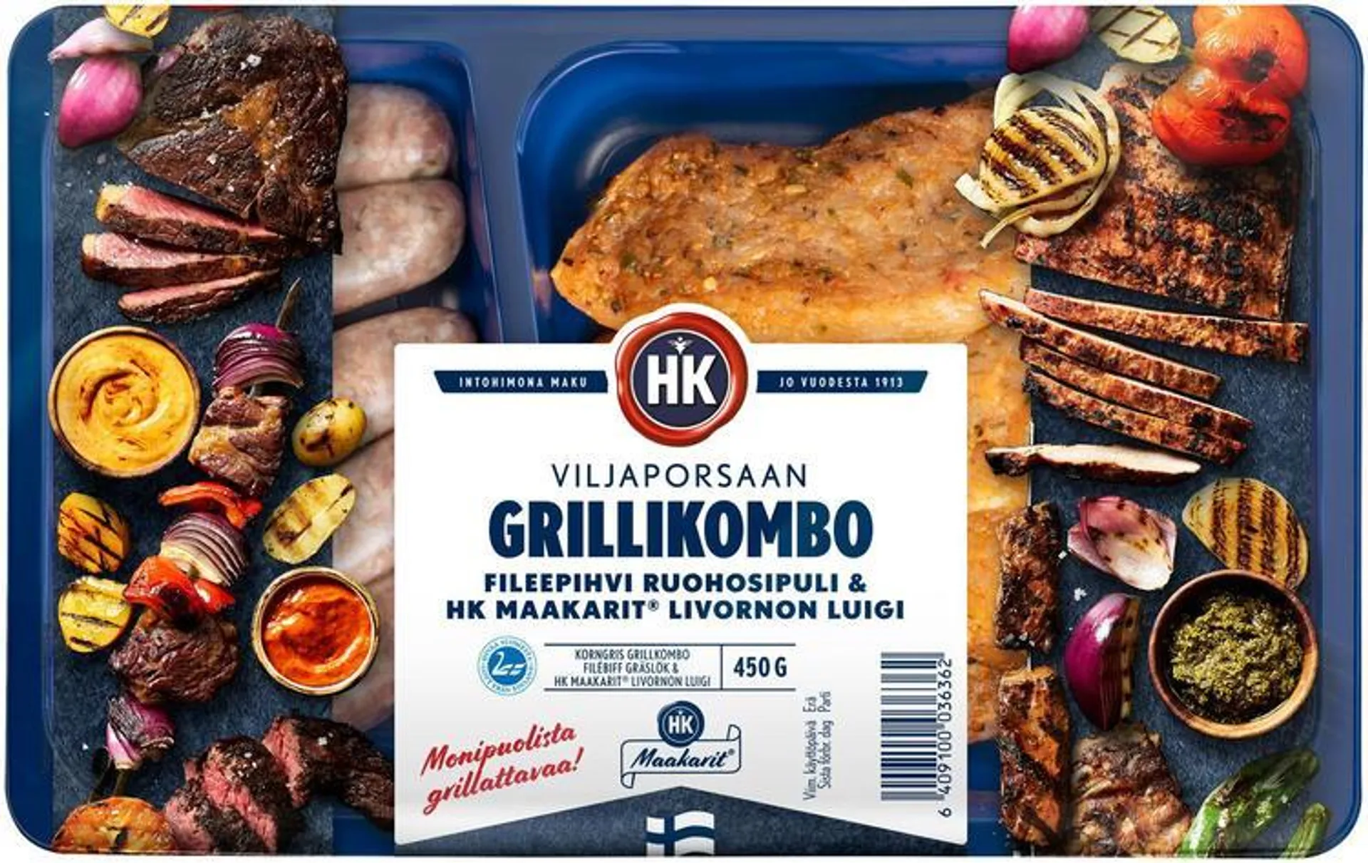 HK Grillikombo Viljaporsaan ulkofilepihvi ruohosipuli & HK Maakarit® Livornon Luigi 450g