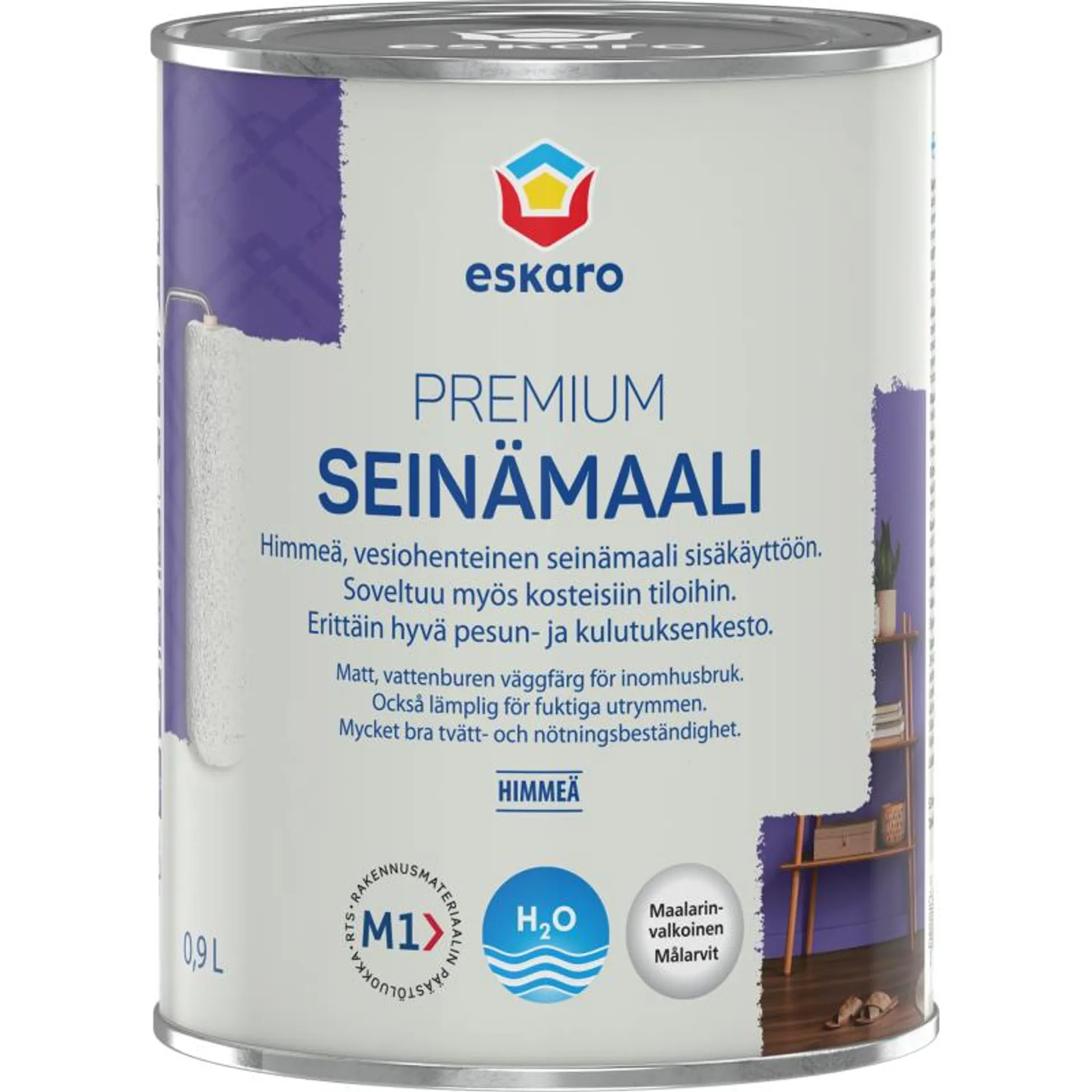 Seinämaali Eskaro Premium maalarinvalkoinen 0,9 l