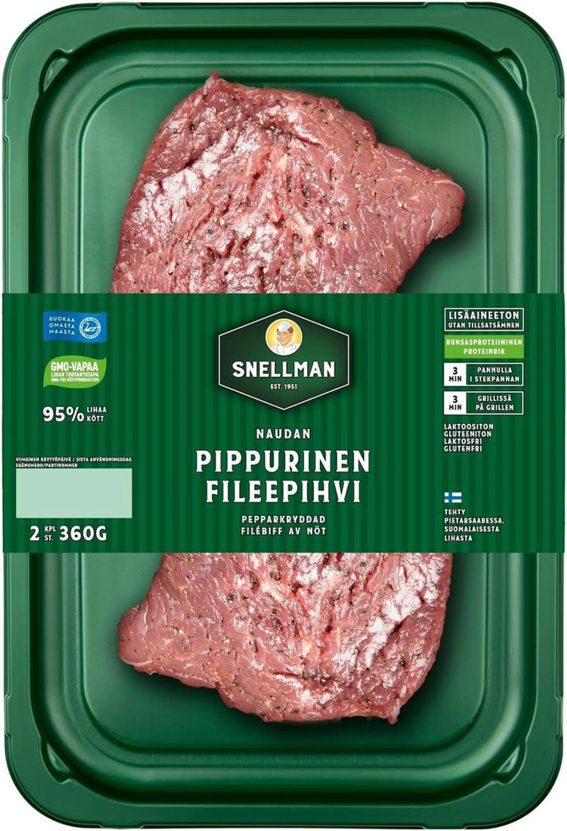 Snellman Naudan pippurinen fileepihvi 2 kpl 360g