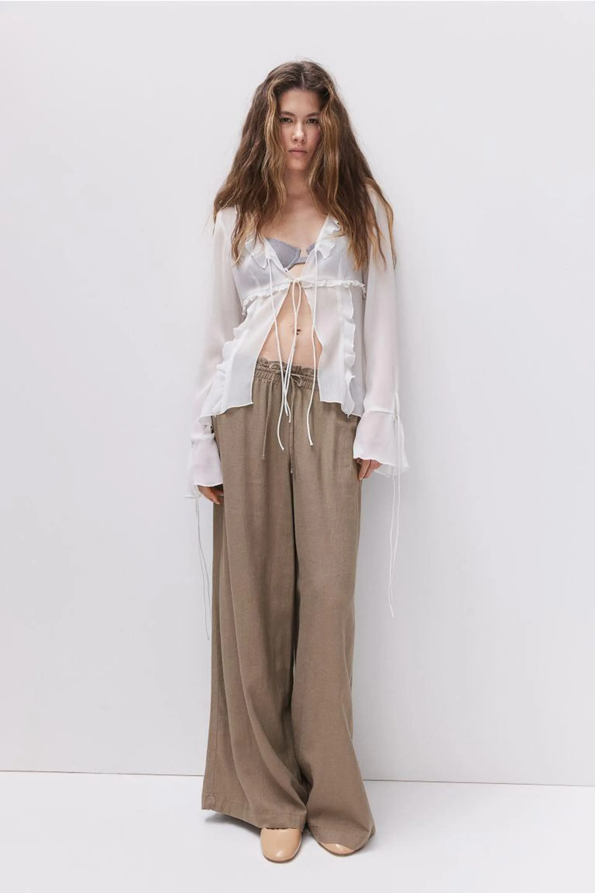 Linen-blend pull-on trousers