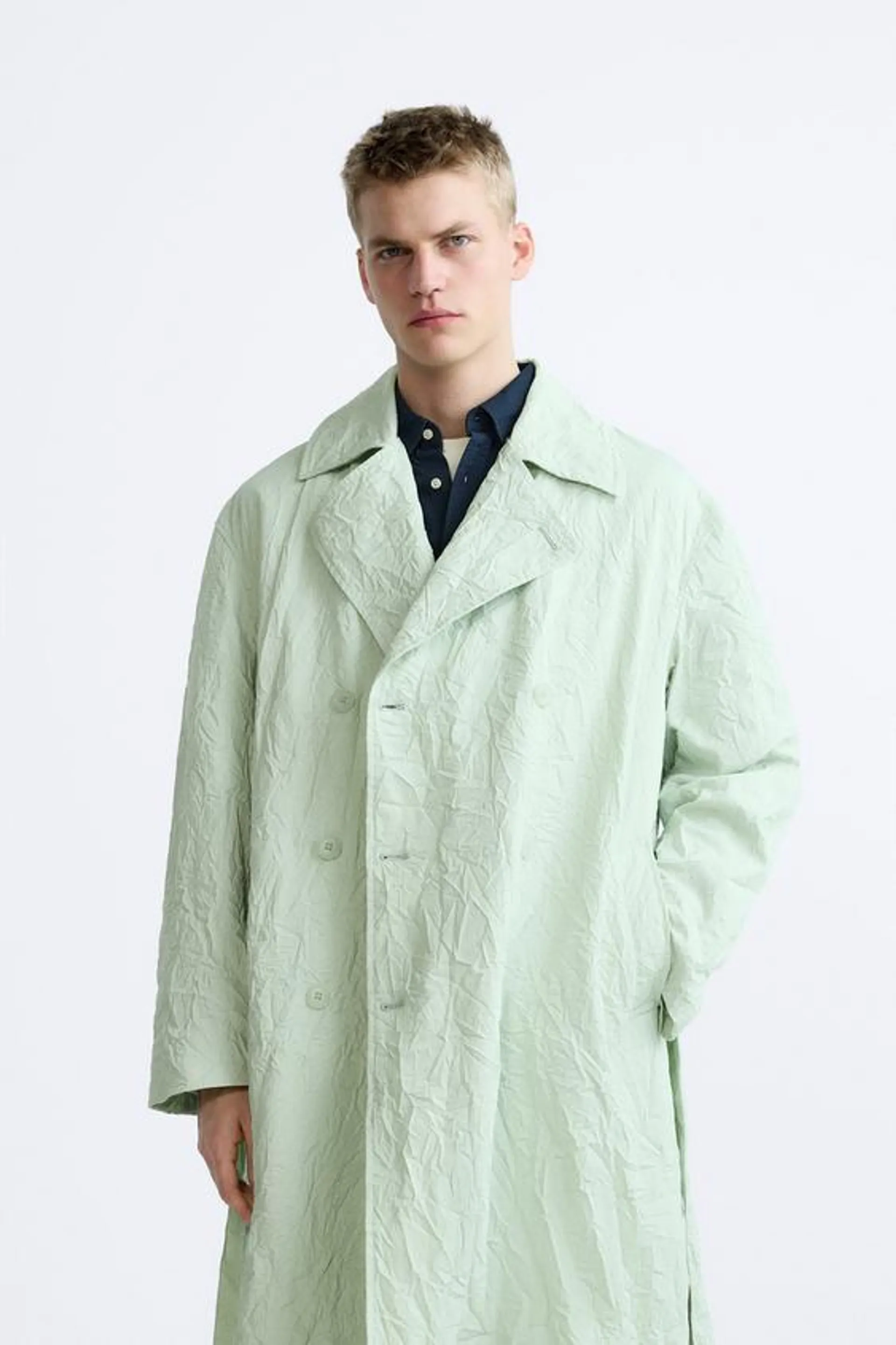 CREASED-EFFECT TRENCH COAT