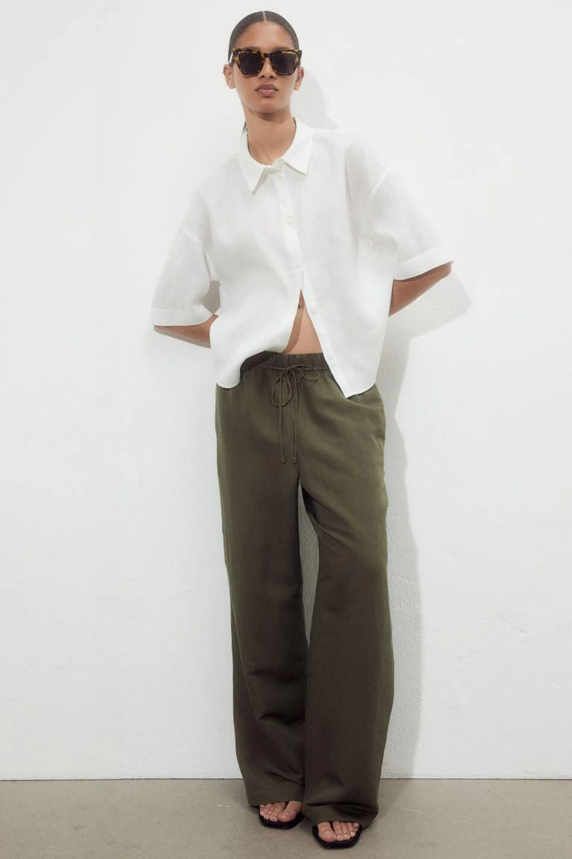 Linen-blend pull-on trousers
