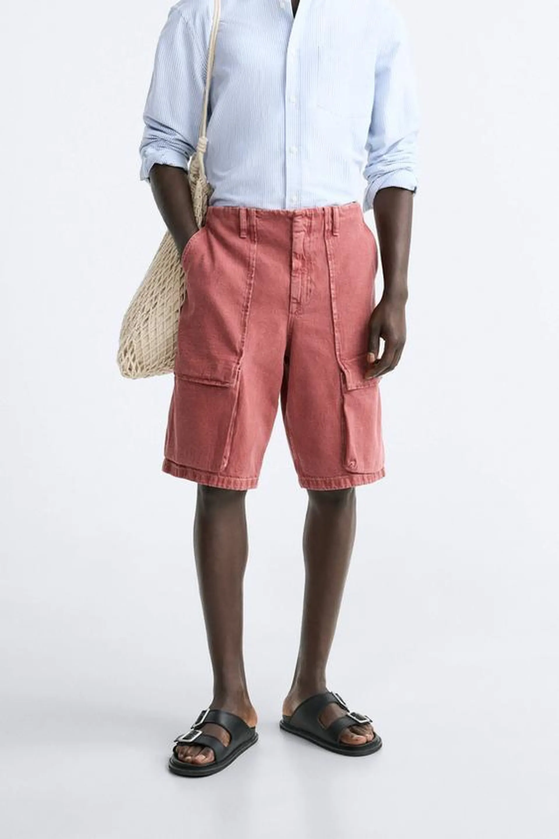 DENIM CARGO BERMUDA SHORTS