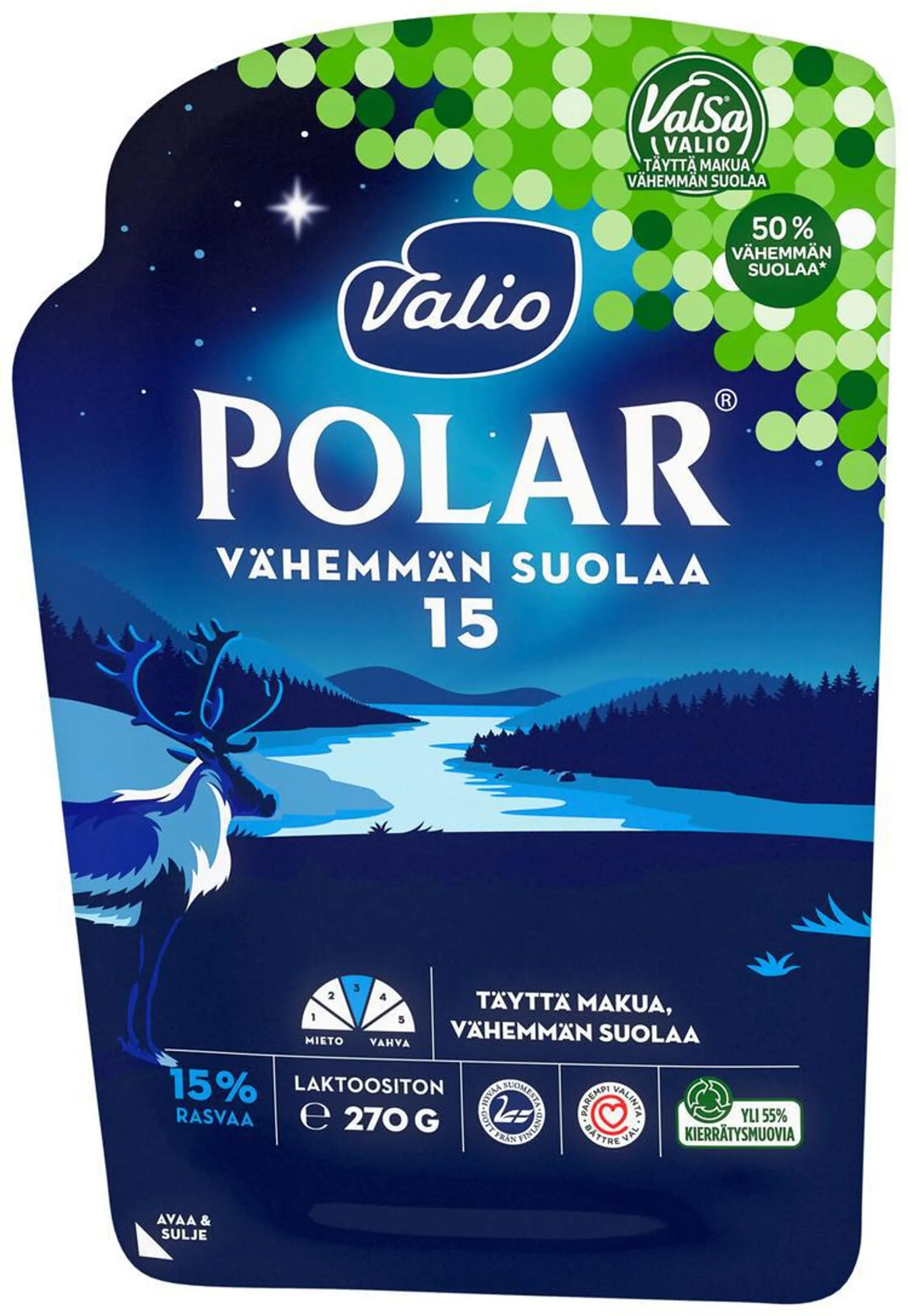 Valio Polar® Vähemmän suolaa 15 % e270 g viipale ValSa®