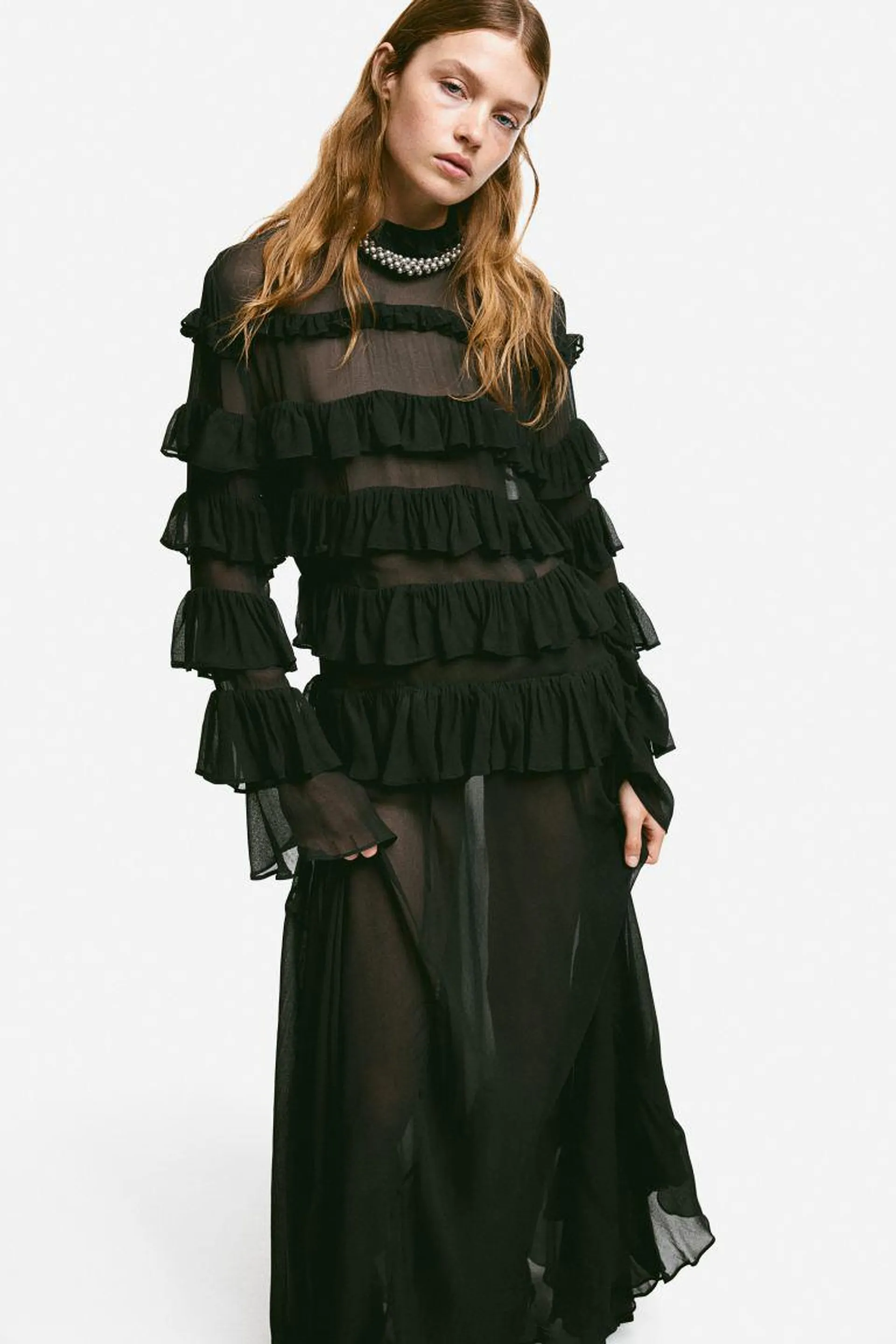 Frill-trimmed maxi dress