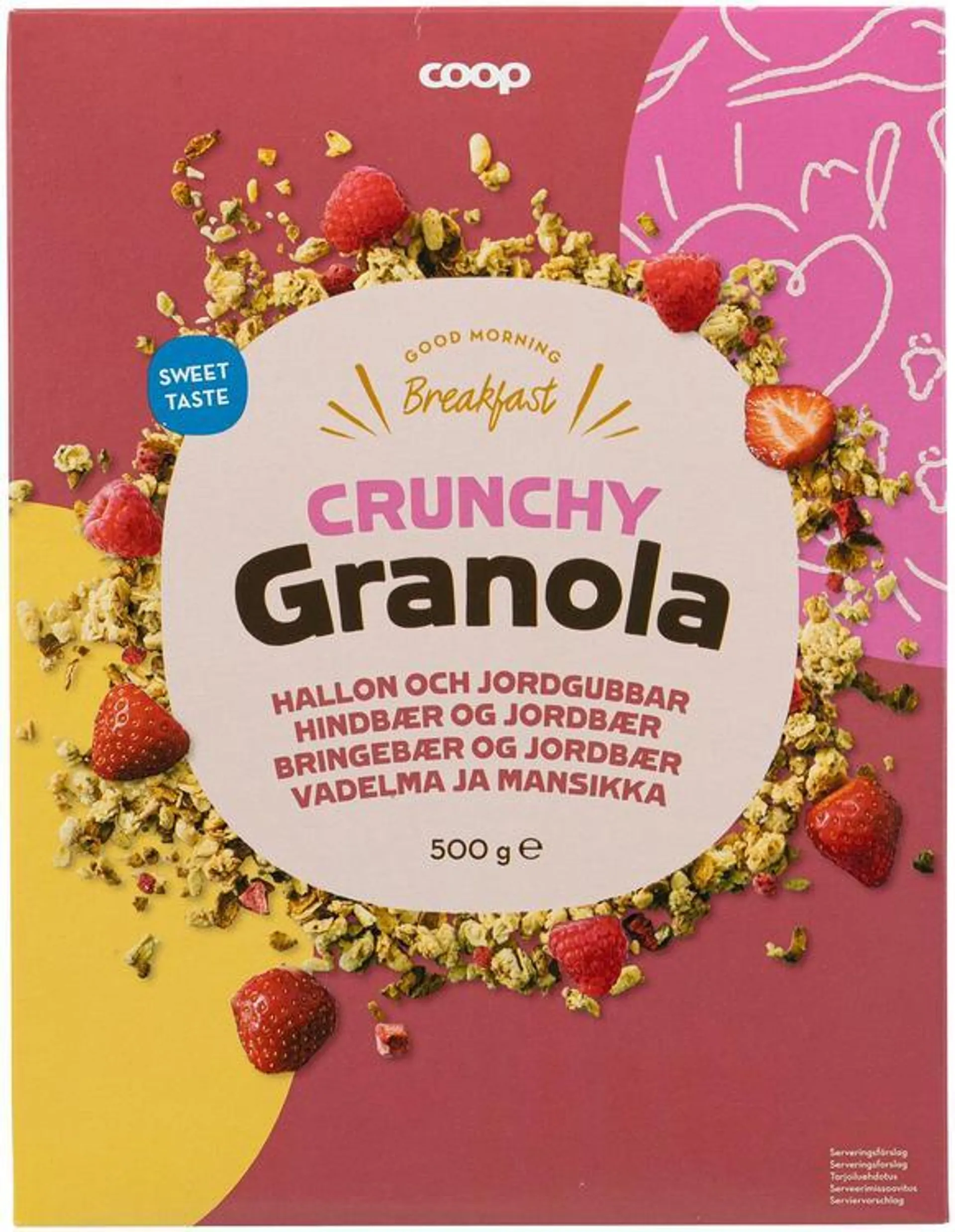 Coop crunchy granola vadelma ja mansikka 500 g