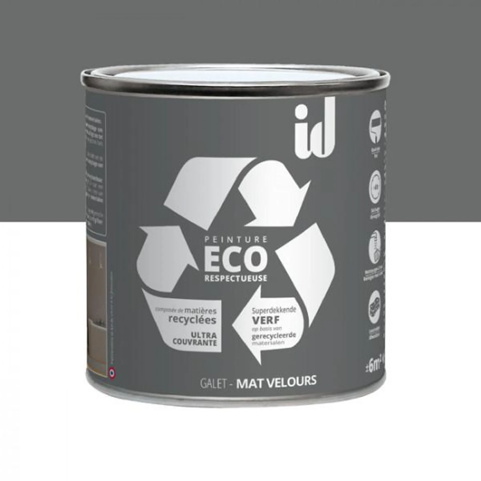 Peinture Eco responsable à base de matières recyclées gris galet mat-velours 0,5L