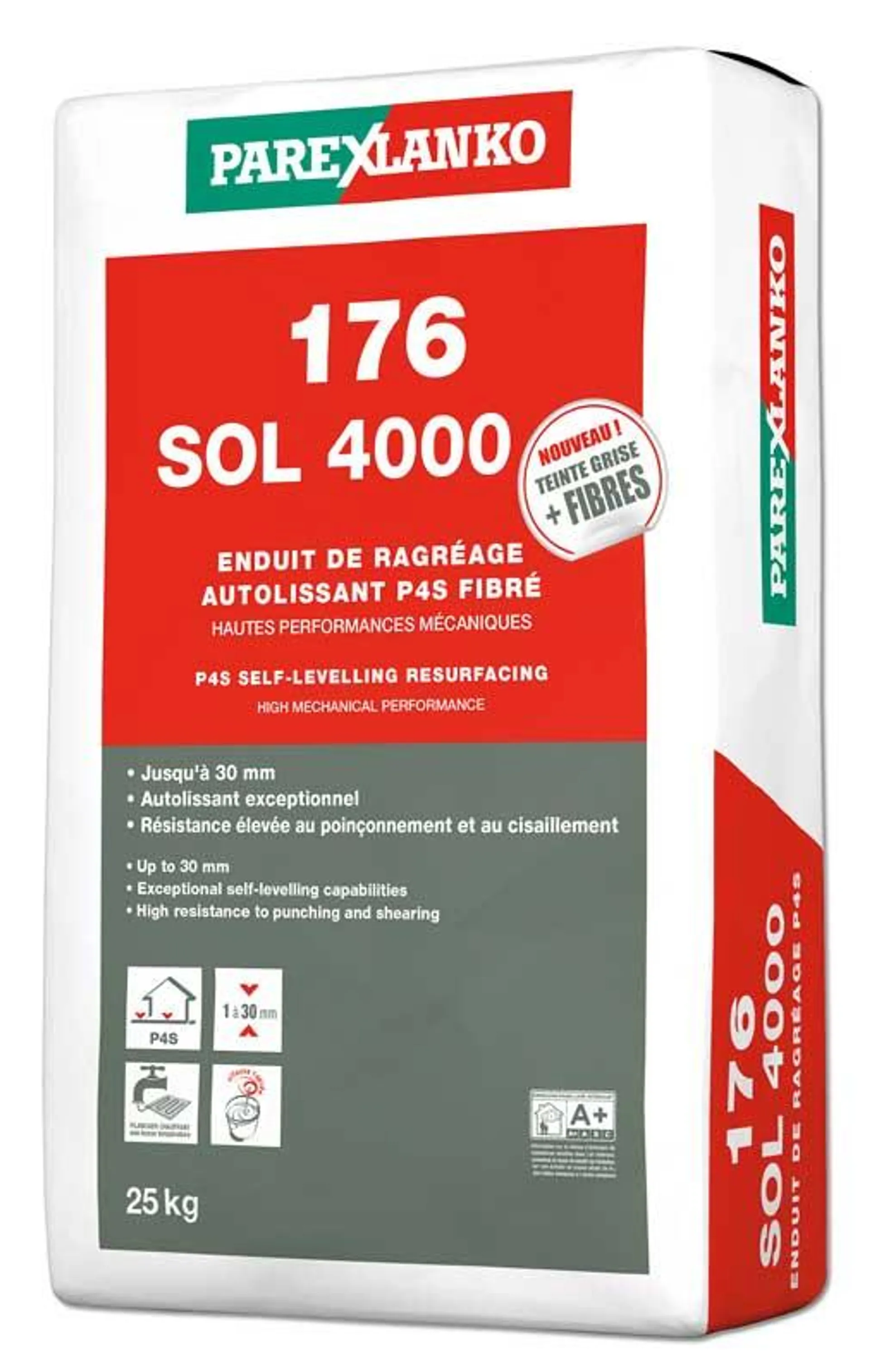 Mortier de ragréage autolissant fibré - SOL 4000 176 - 25kg - PAREX LANKO