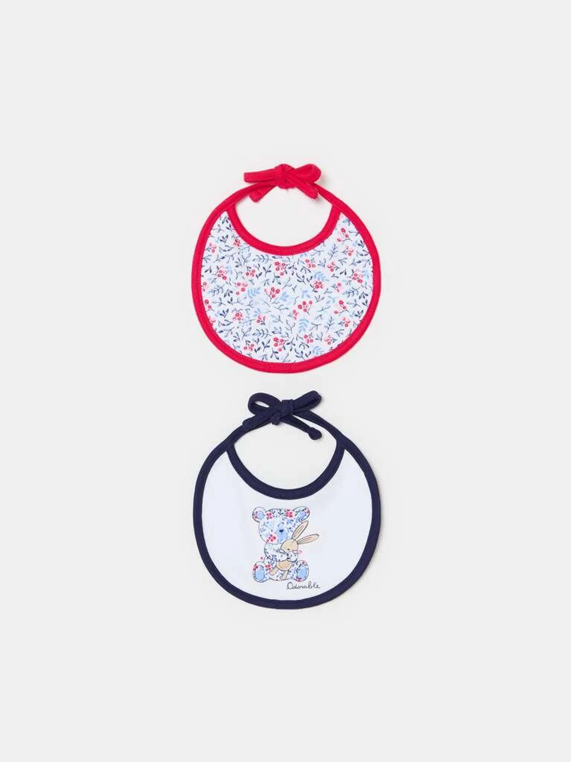 Two-pack bibs in organic cotton with print Blanc/bleu/rouge