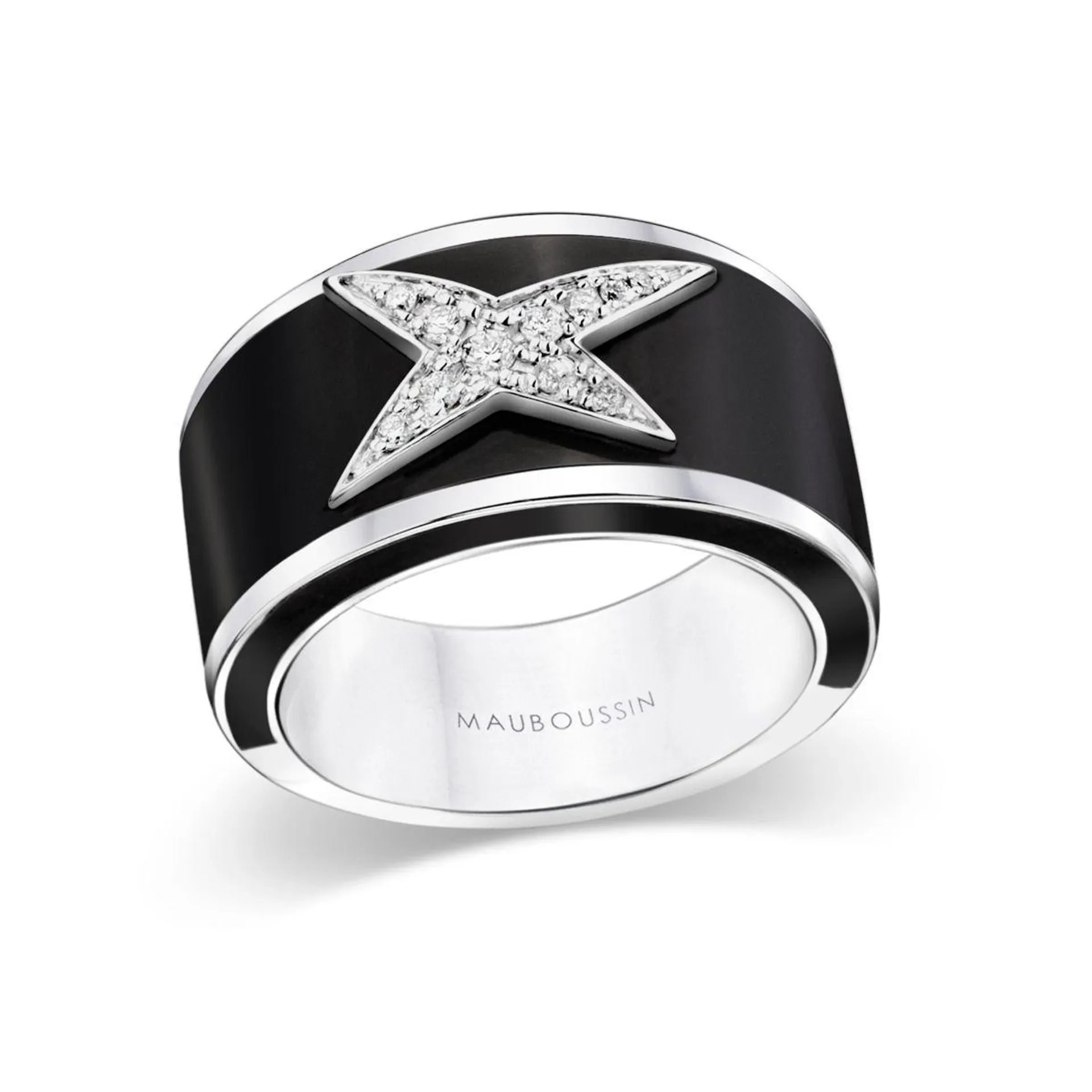 Bague La Star de la Côte d'Azur, laque noire et or blanc