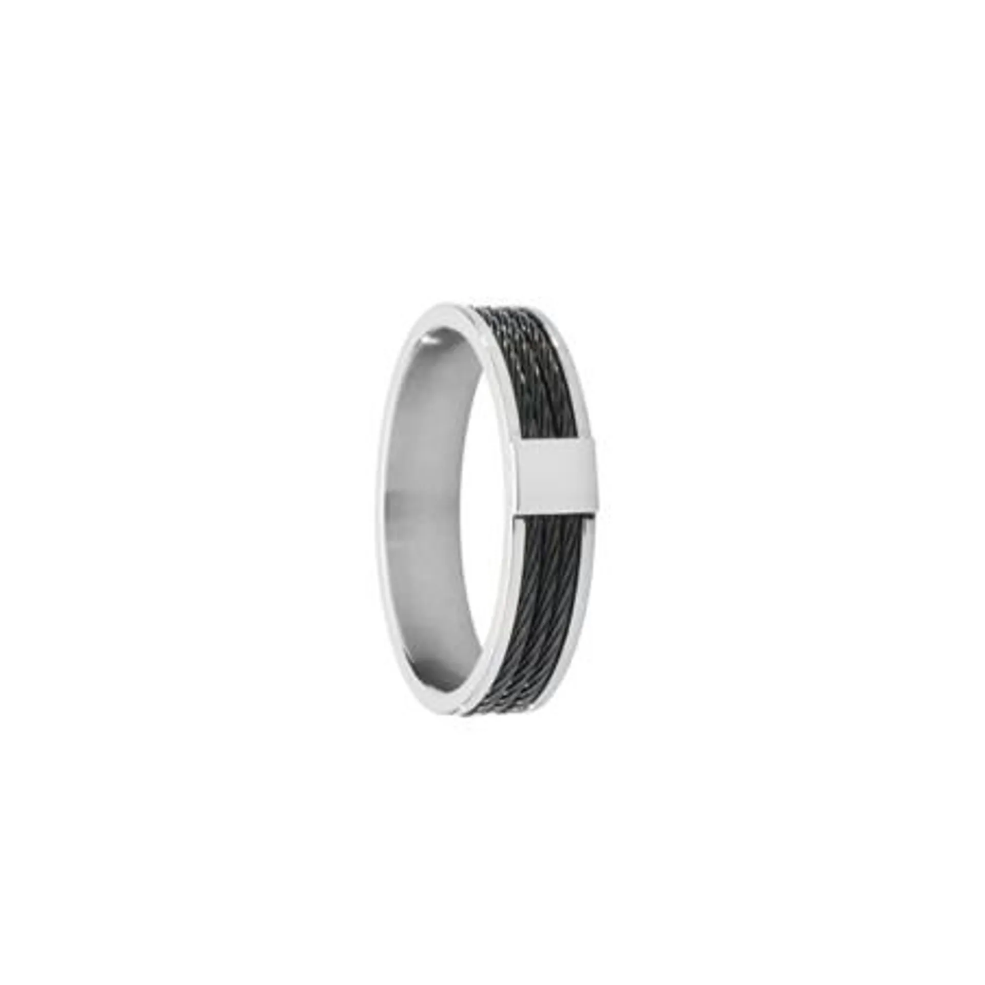 Bague Homme Jourdan en Acier argenté et Câble en acier noir