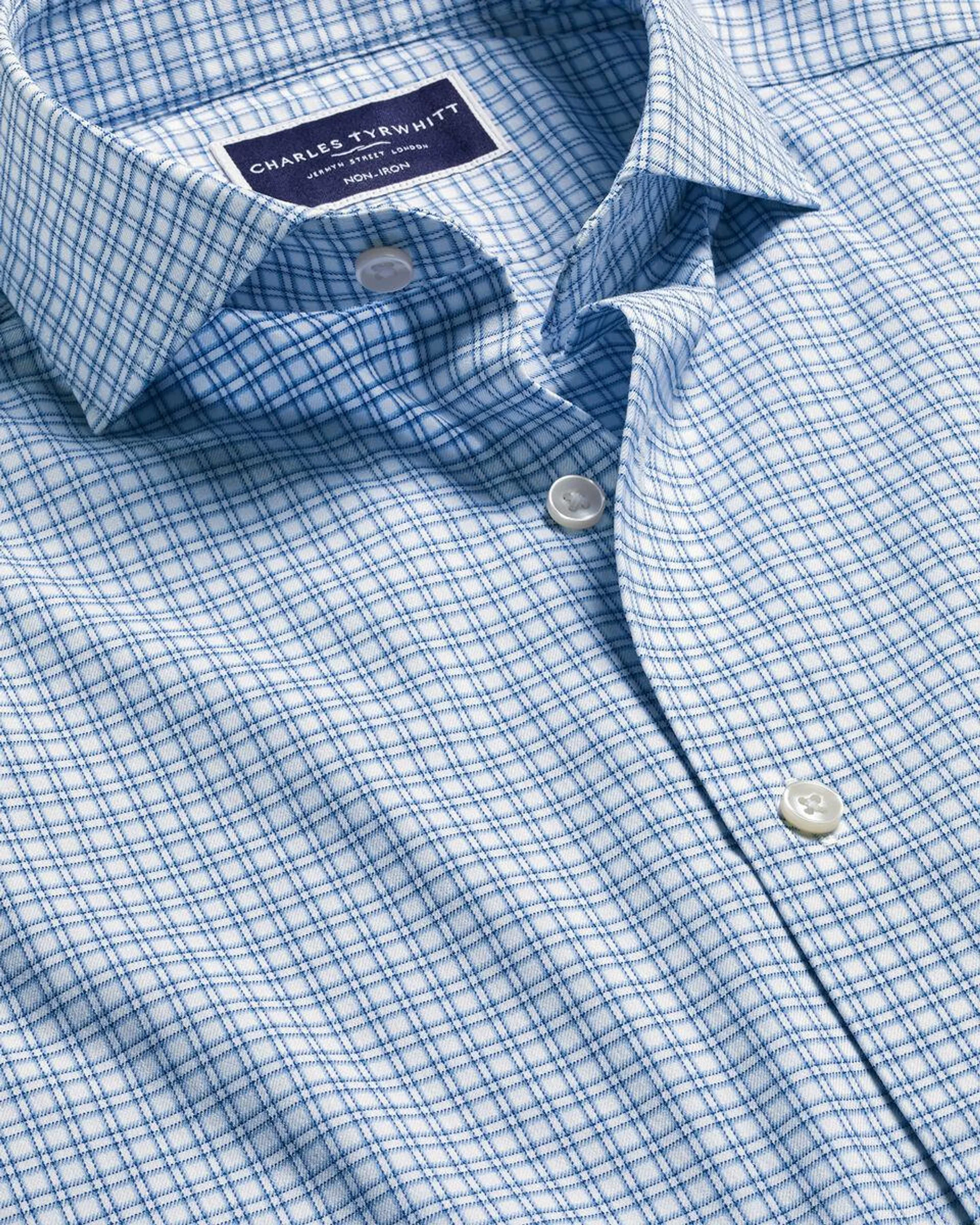 details about product: Non-Iron Stretch Twill Grid Check Shirt - Ocean Blue