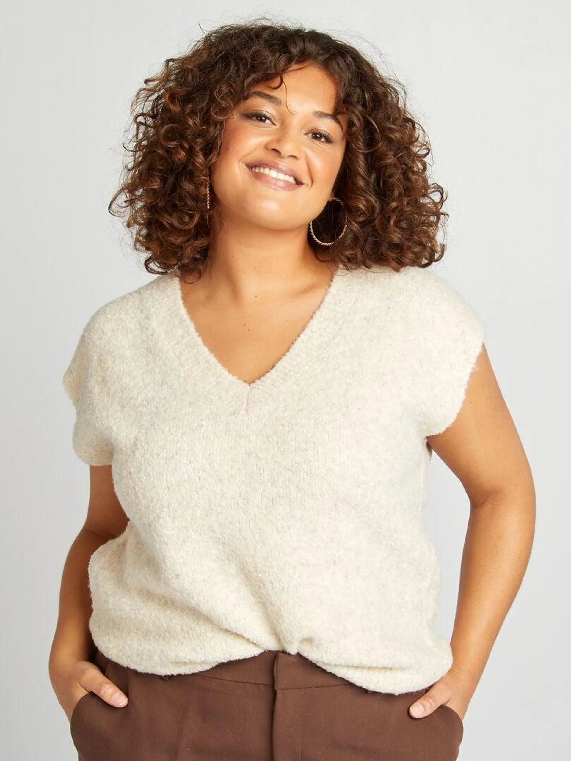 Pull en maille sans manches - Beige