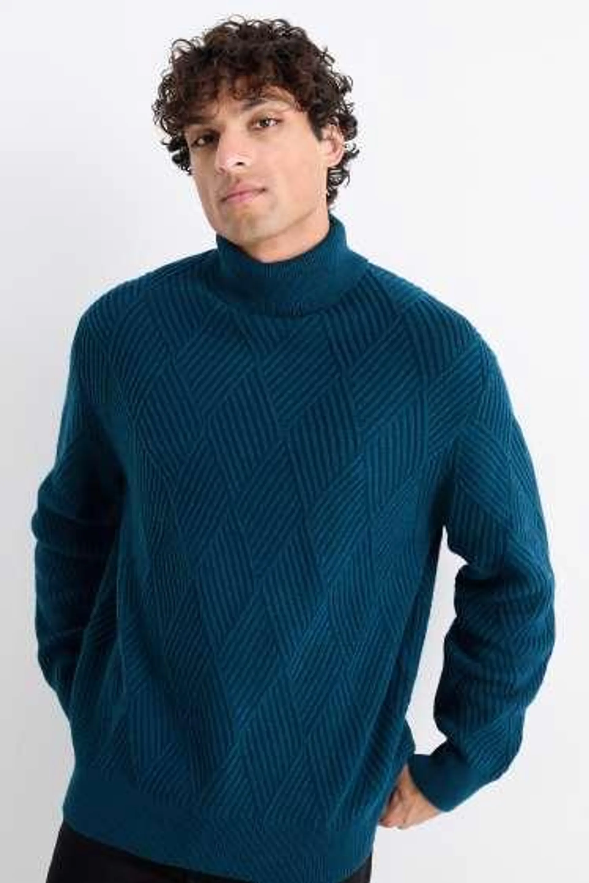 Polo neck jumper - textured