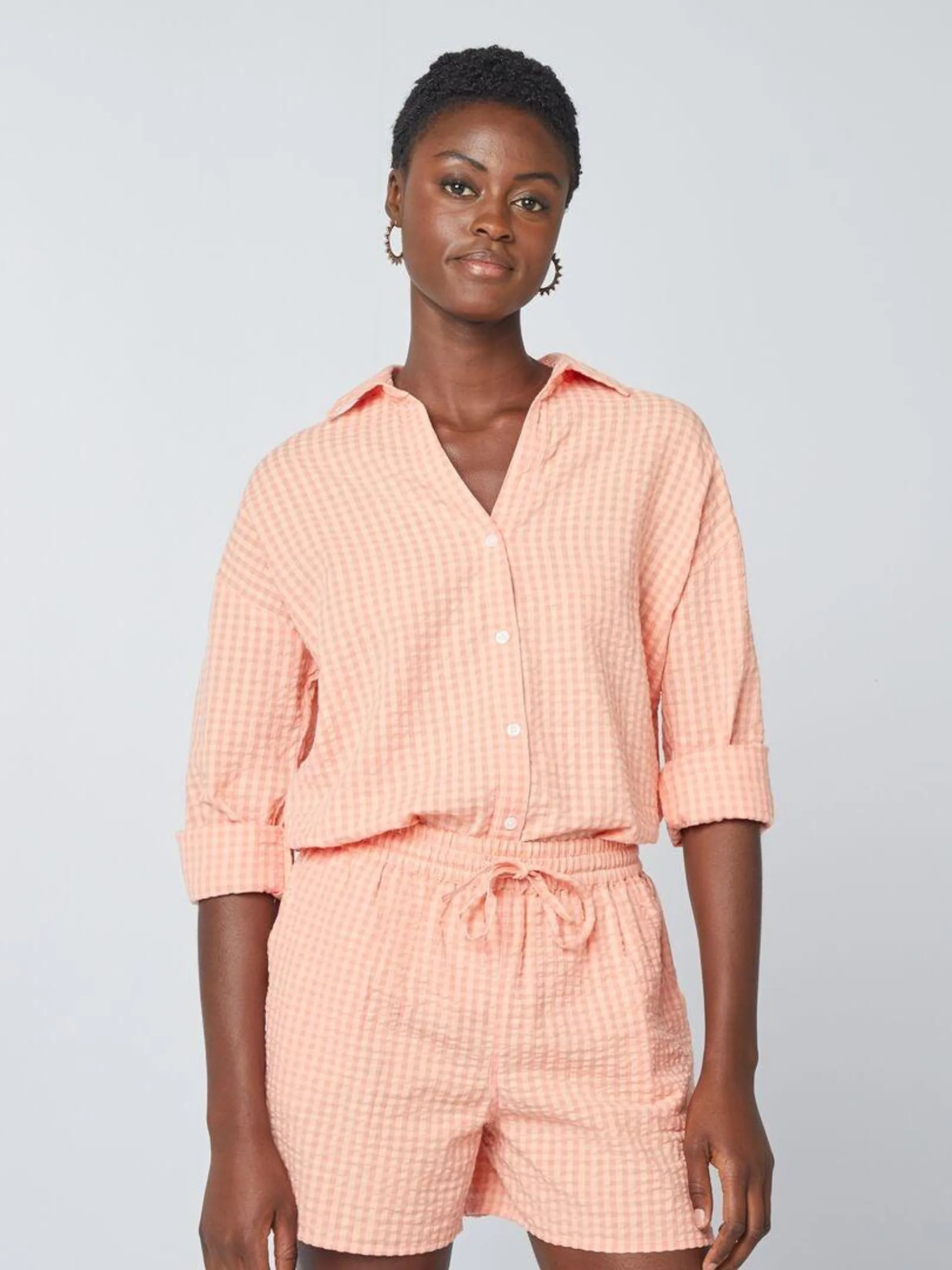 Chemise à carreaux vichy - Orange