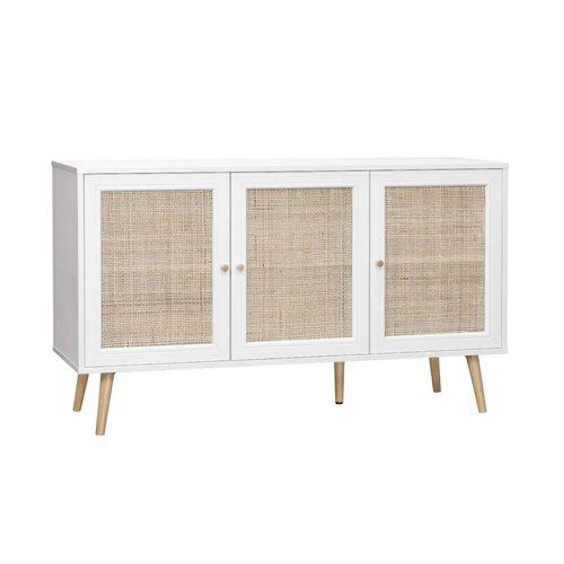 Buffet scandinave effet bois et cannage 3 portes 120 cm BOHÈME