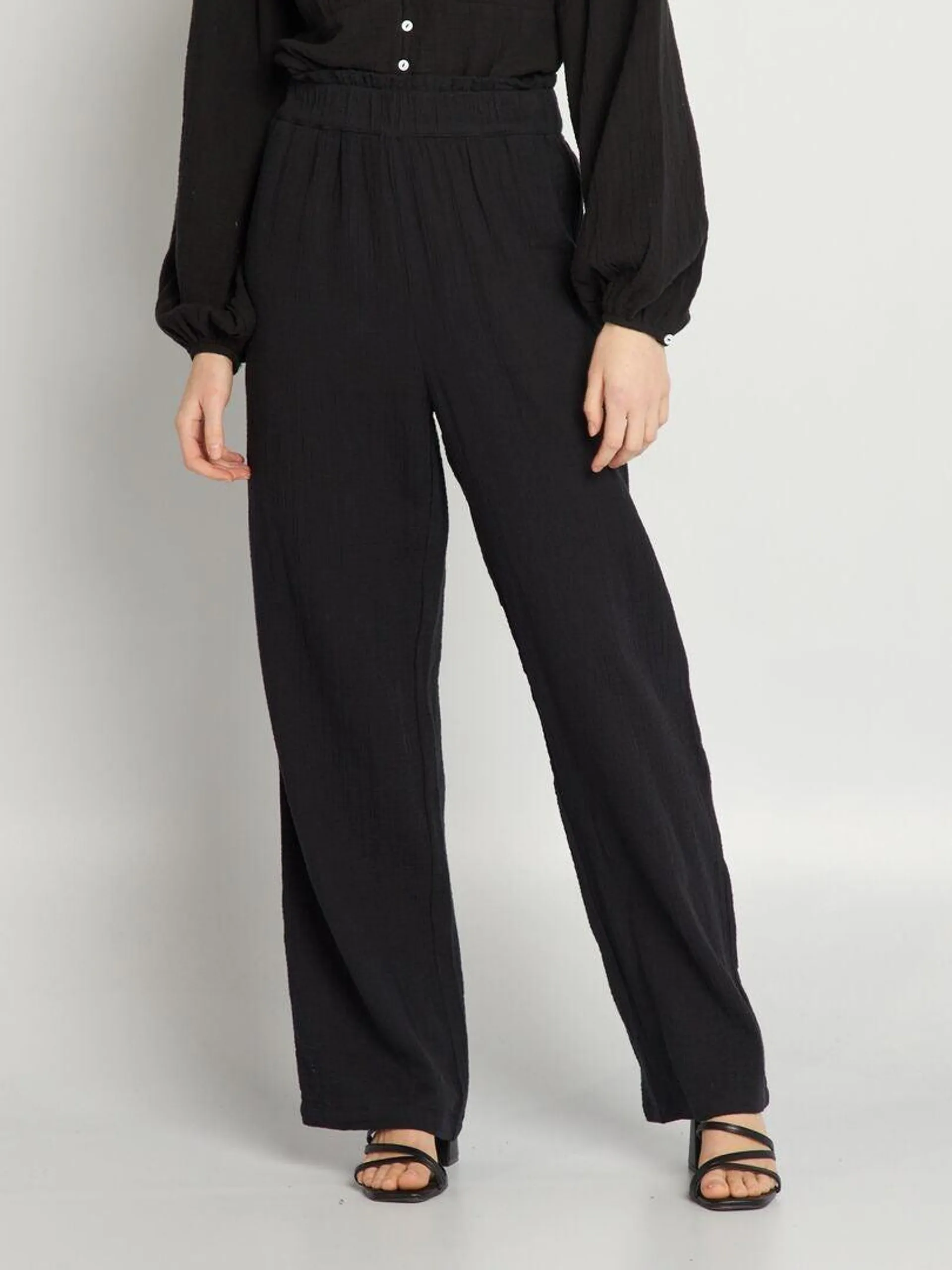 Pantalon large en gaze de coton - noir