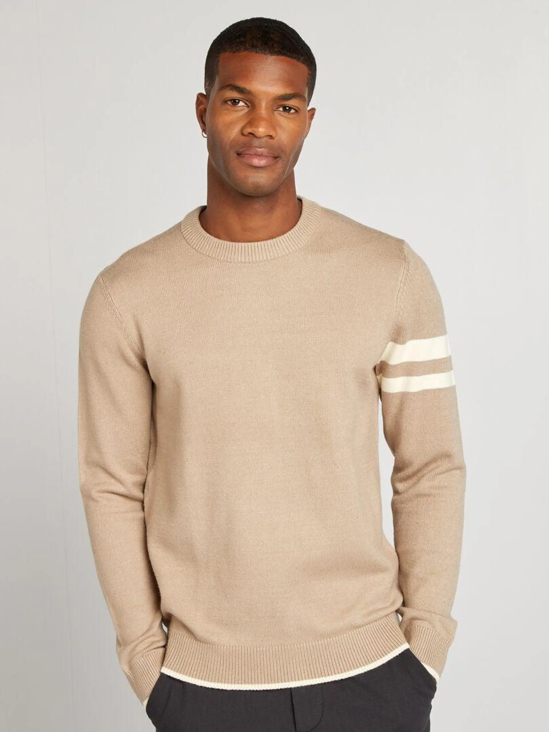 Pull à col rond avec rayures - Beige