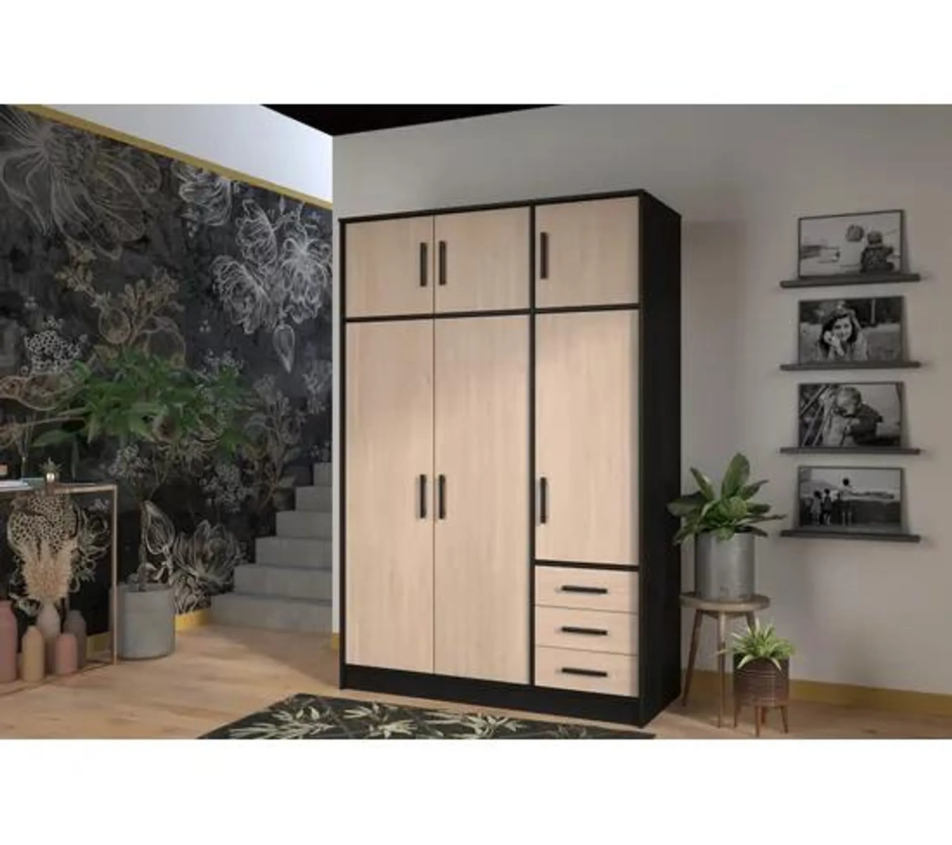 Armoire 6 portes 3 tiroirs STORY L.130 cm imitation chêne