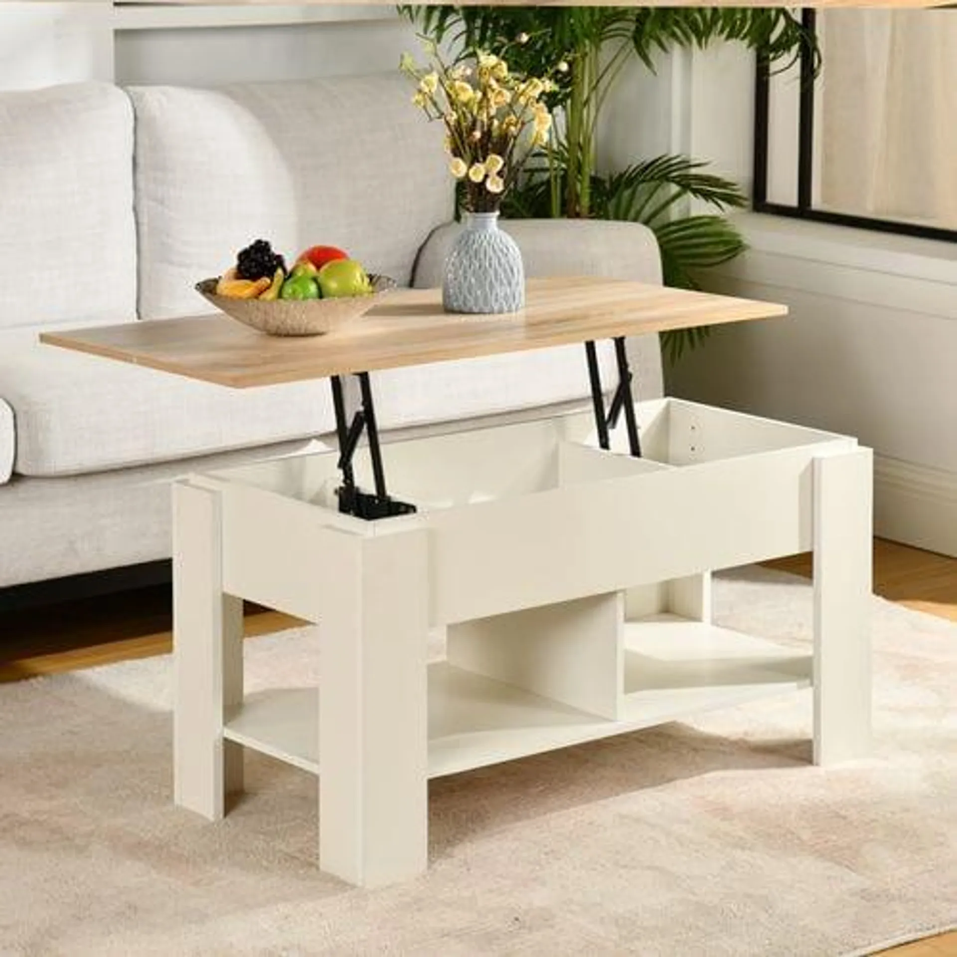 URBAN MEUBLE Table Basse Avec Plateau Relevable Effet Bois Et Blanc