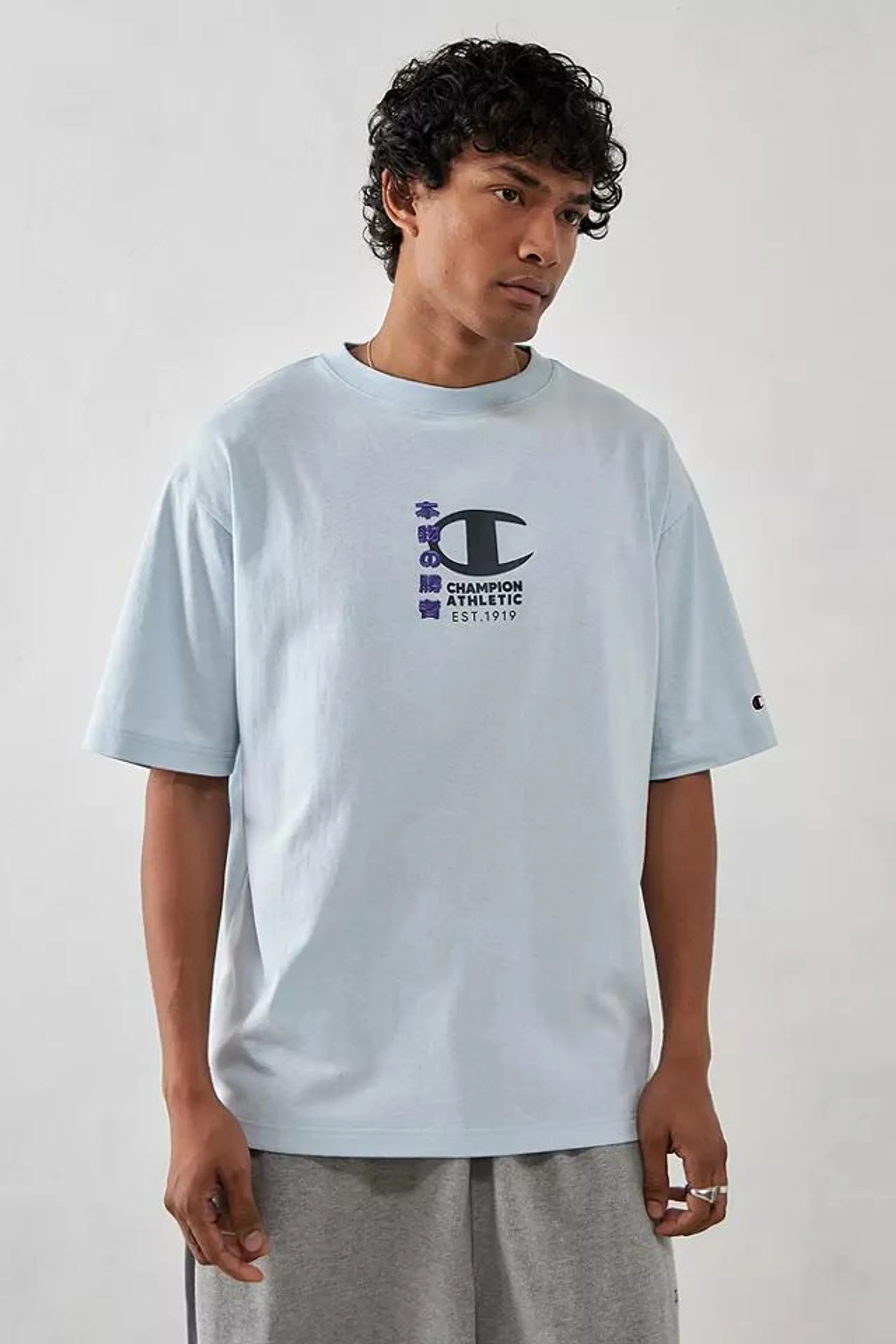 Champion UO Exclusive Light Blue Japanese Pillar T-Shirt