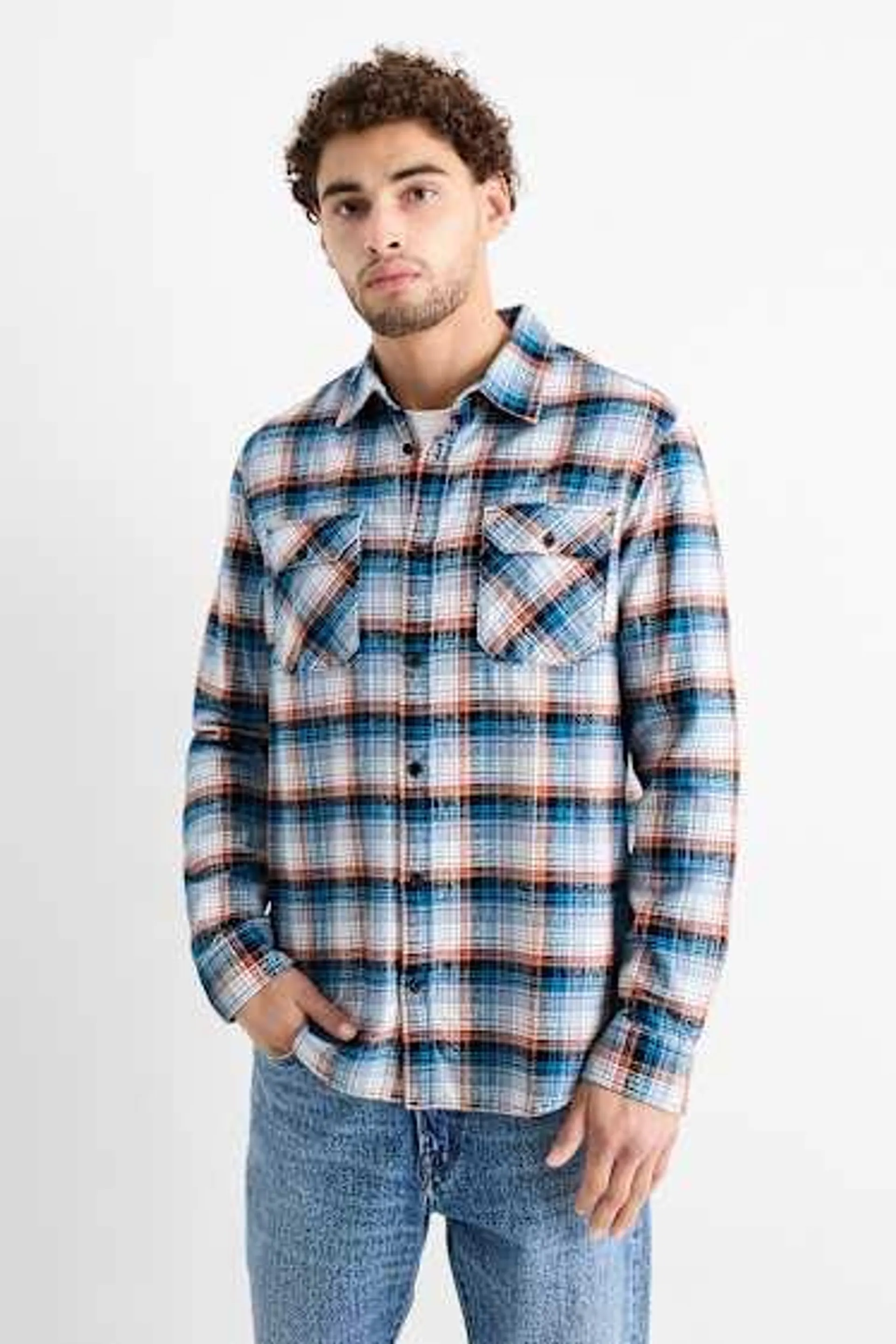 Flannel shirt - regular fit - kent collar - check