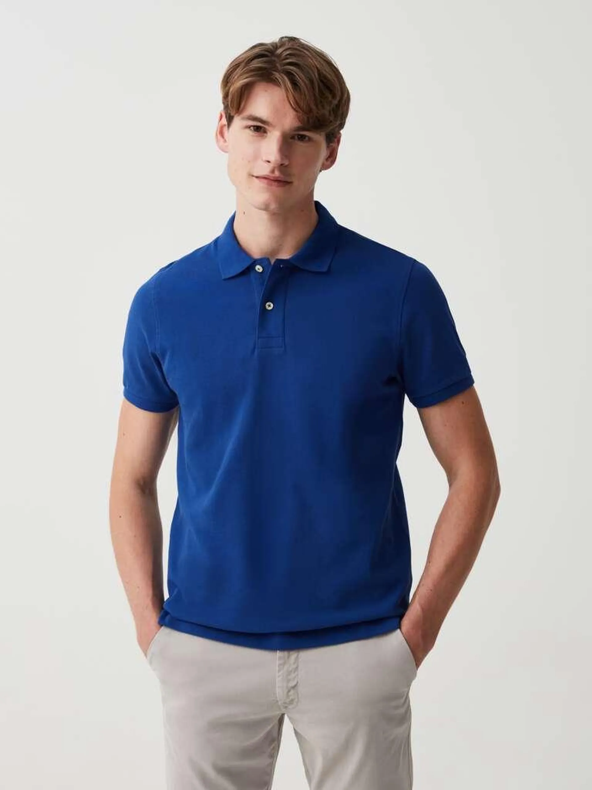 Organic cotton pique polo shirt Bleu royal