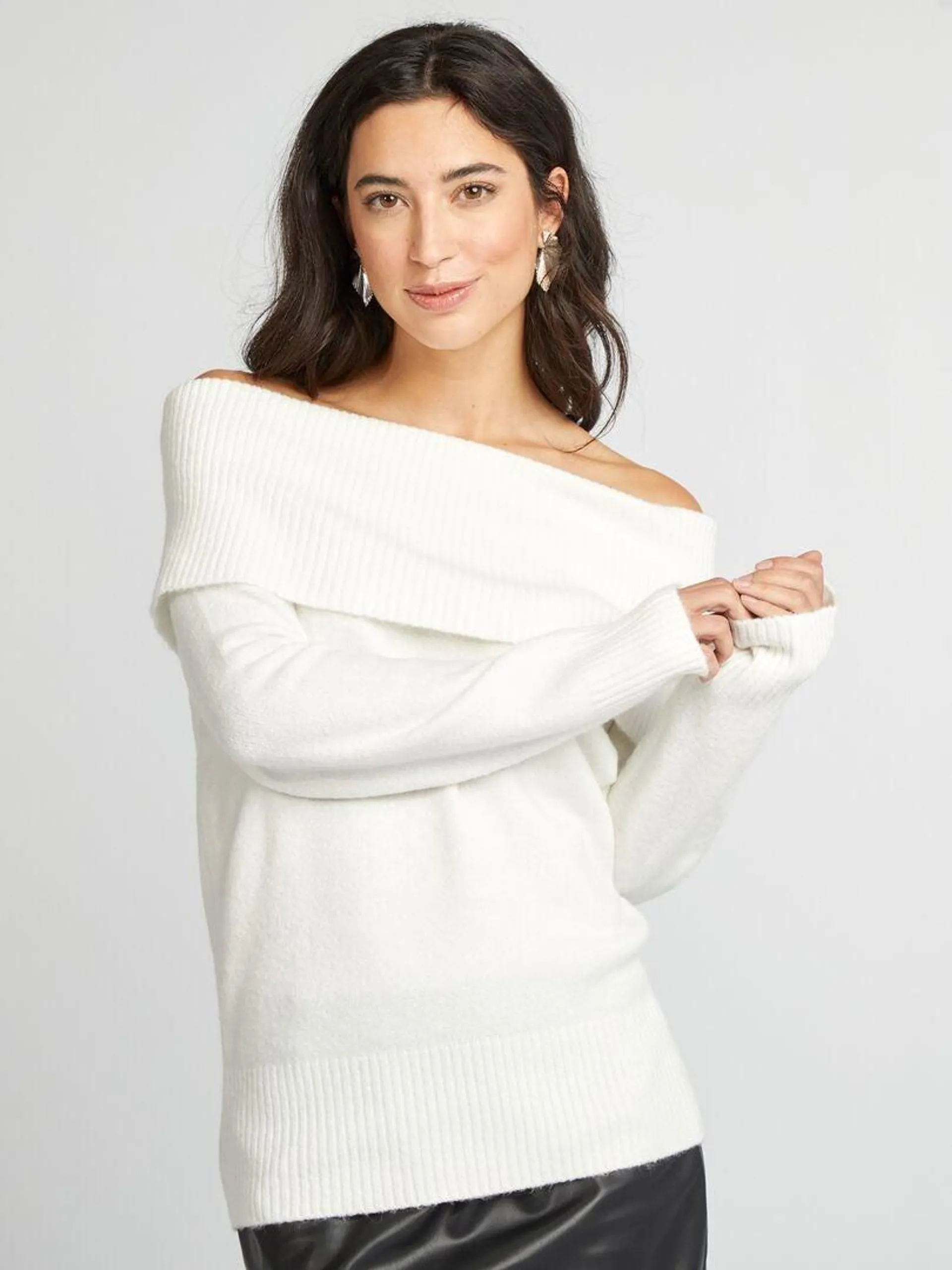 Pull en maille avec col montant - blanc