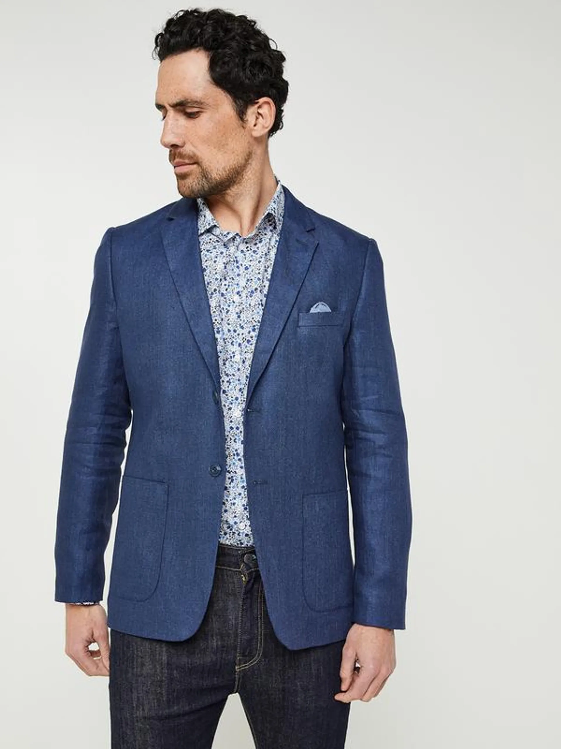 Veste De Ville Unie 100% Lin - Bleu marine