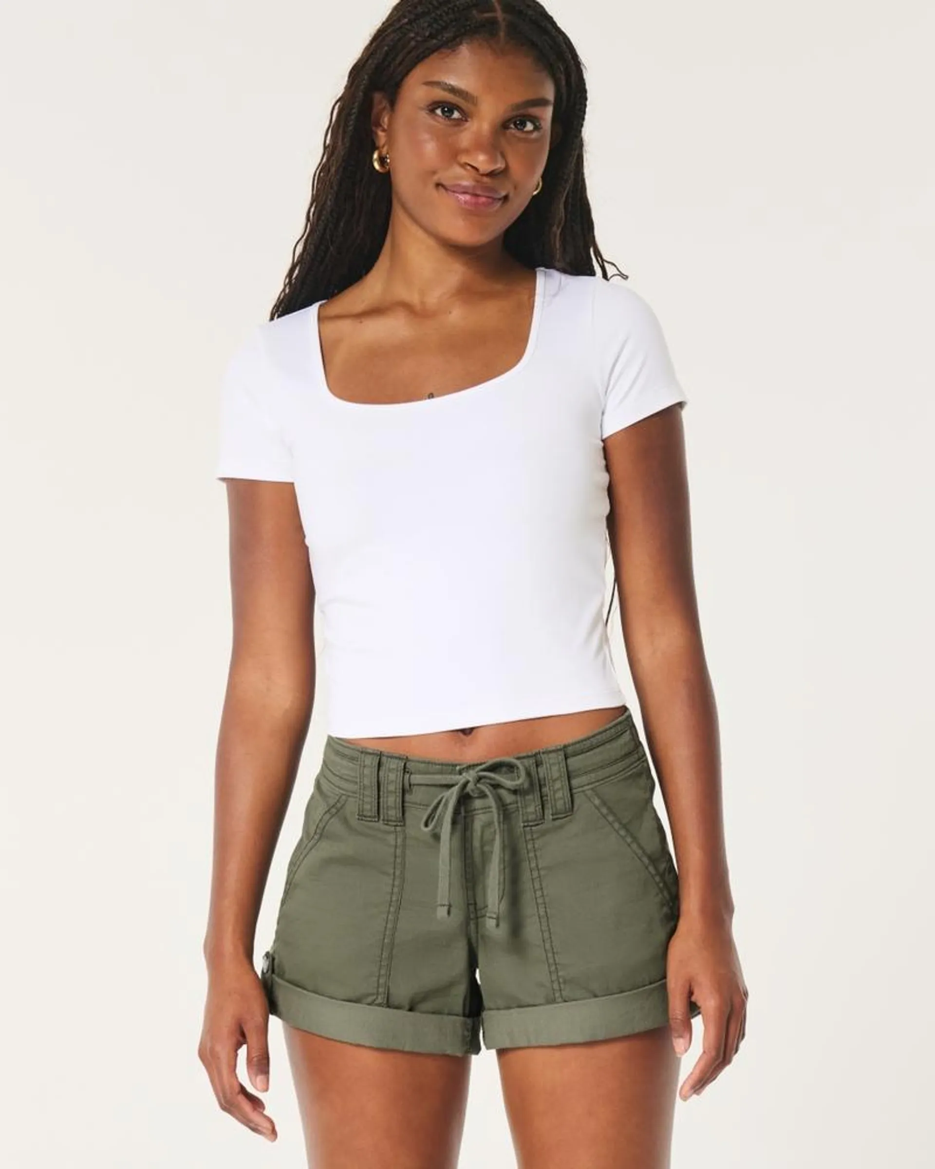 Low-Rise Adjustable Hem Shorts