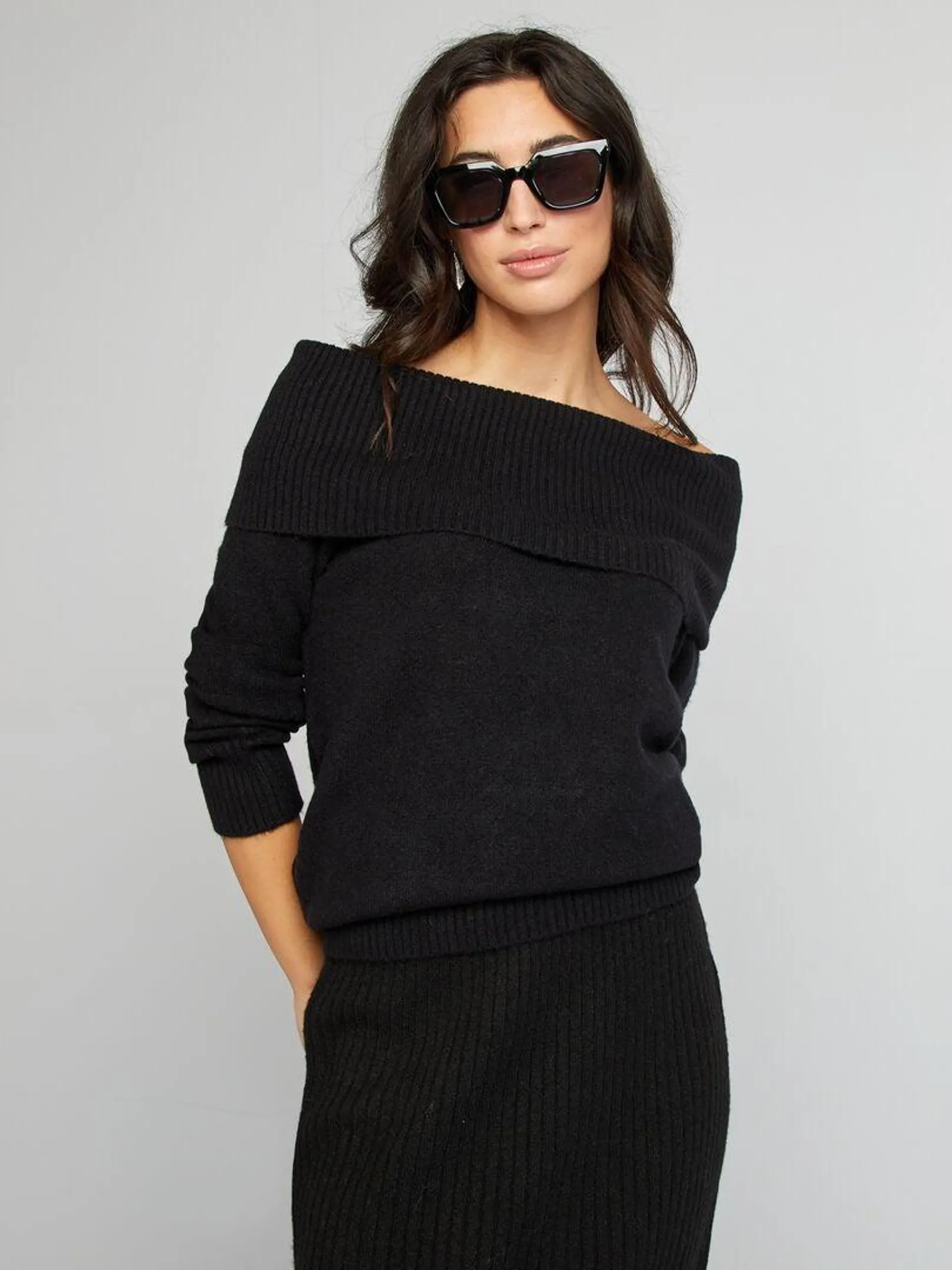 Pull en maille avec col montant - noir