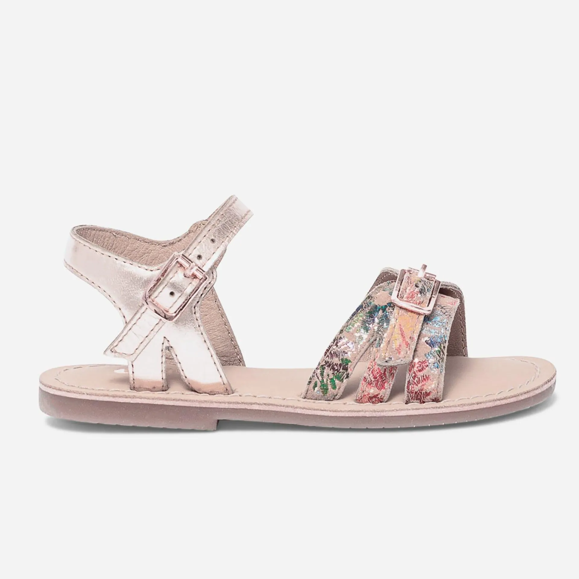 Sandale beige imprimé et rose cuivré en cuir