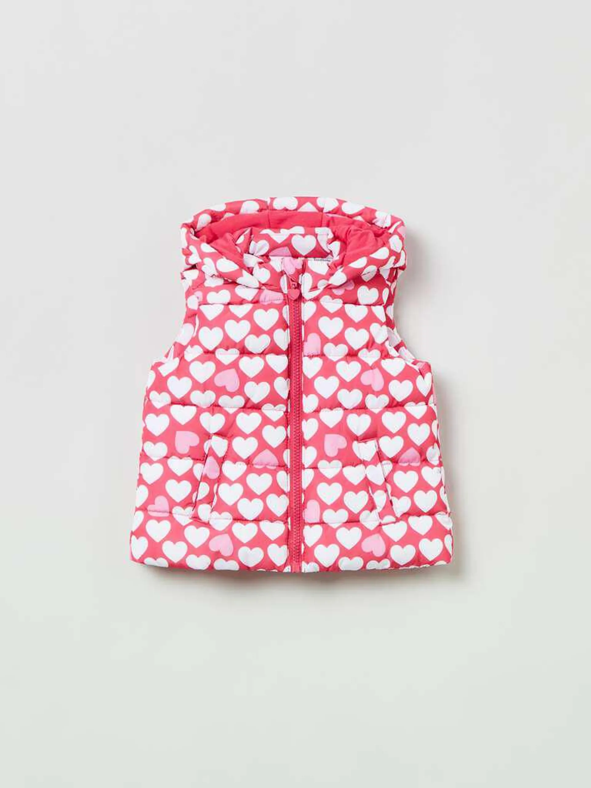 Full-zip gilet with heart print Blanc/rose