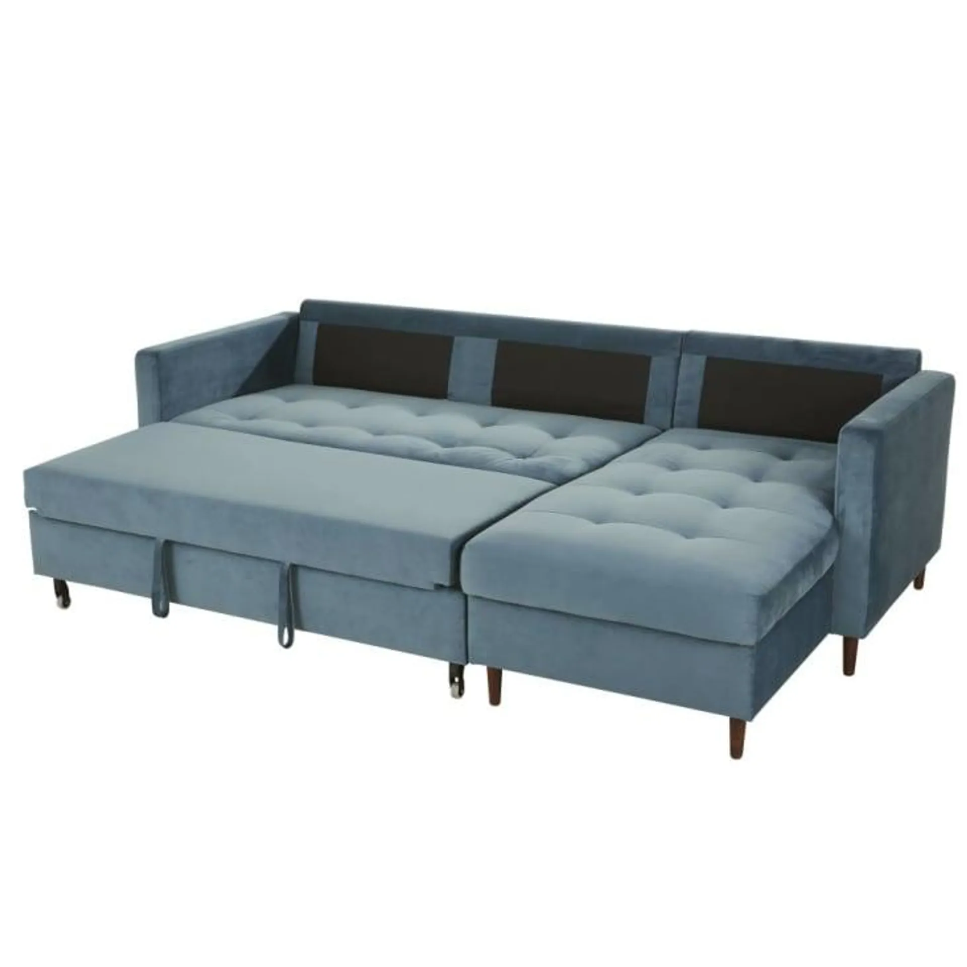 Olivia - Sofá cama esquinero de 4 plazas de terciopelo azul