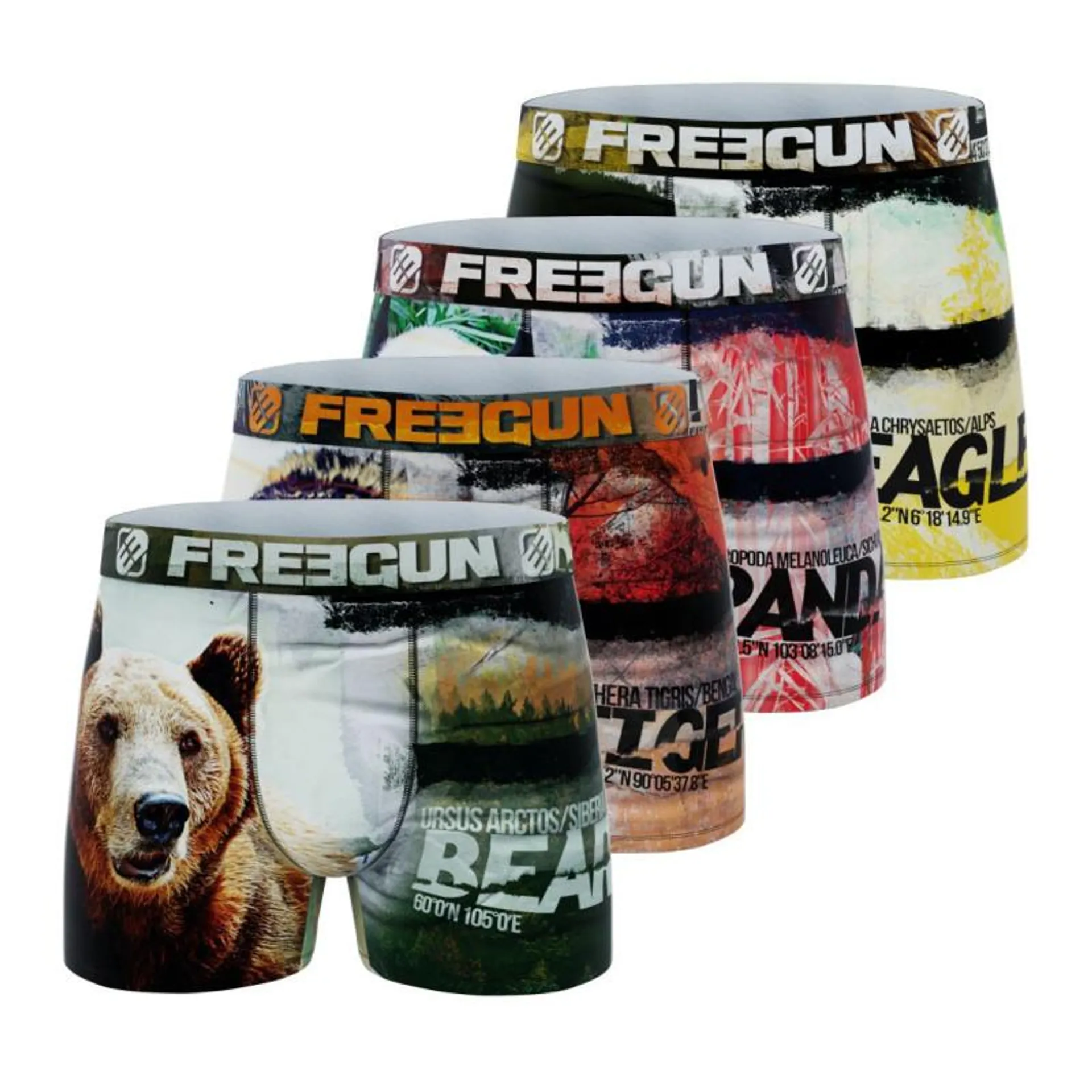 Lot de 4 boxers homme polyester recyclé imprimés Savage Animals Freegun