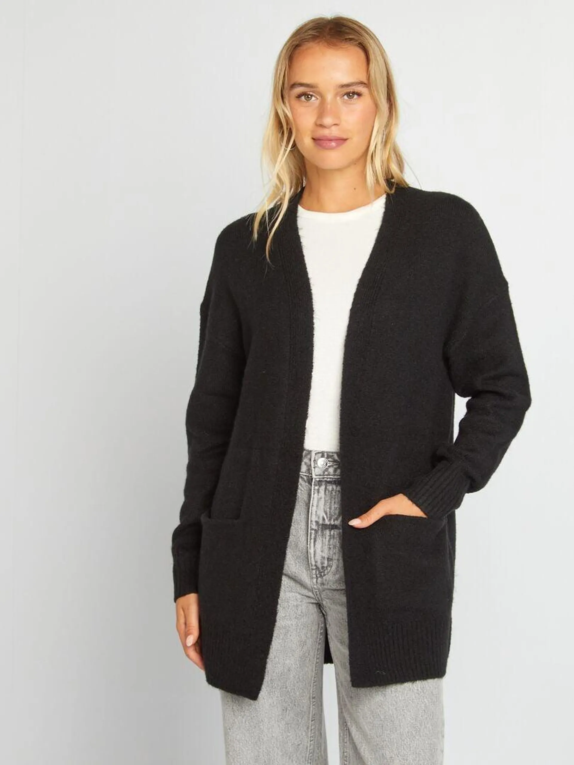 Gilet long avec poches - noir