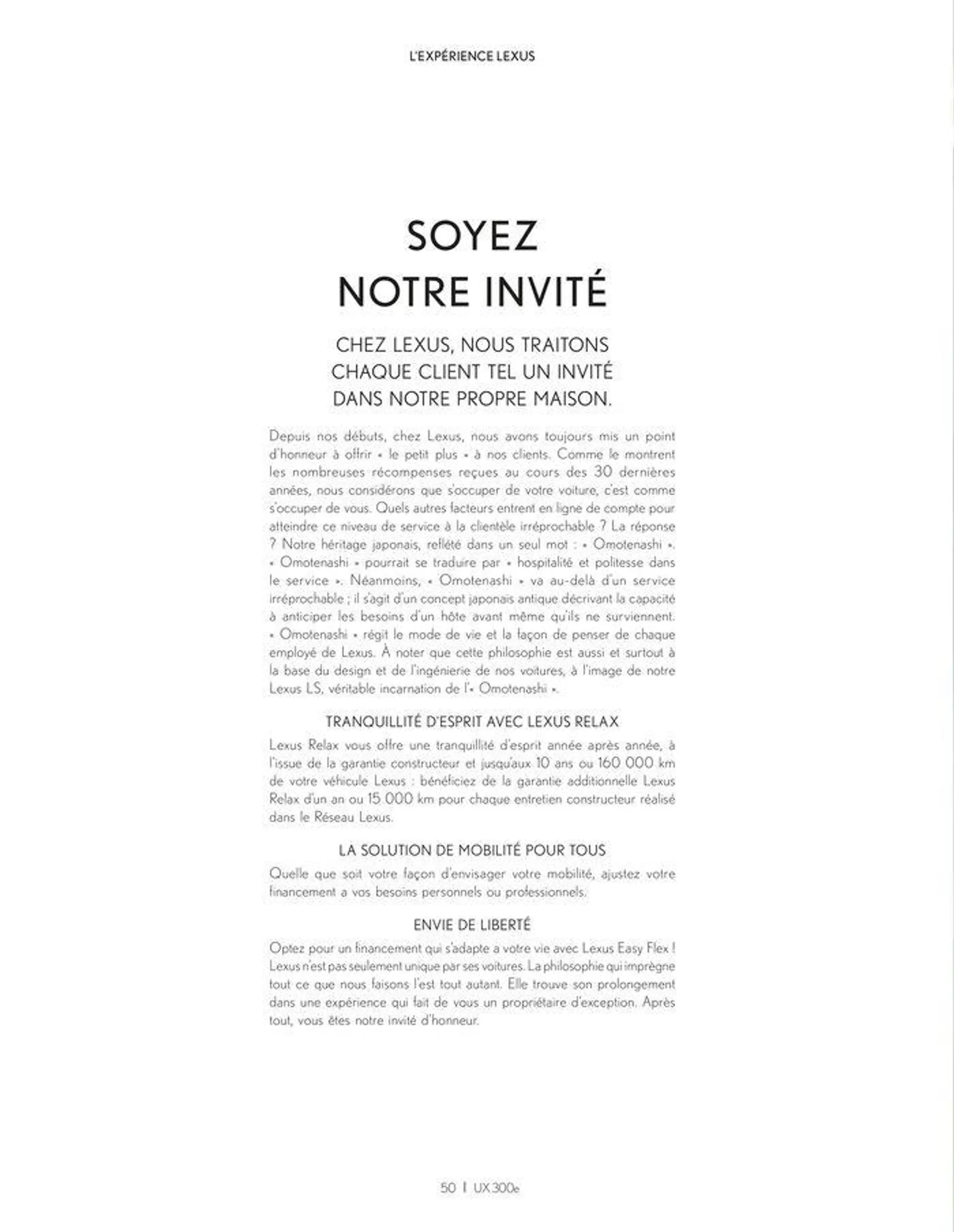 Lexus NOUVEL UX 300e 100 % ÉLECTRIQUE du 24 juin au 28 février 2025 - Catalogue page 50