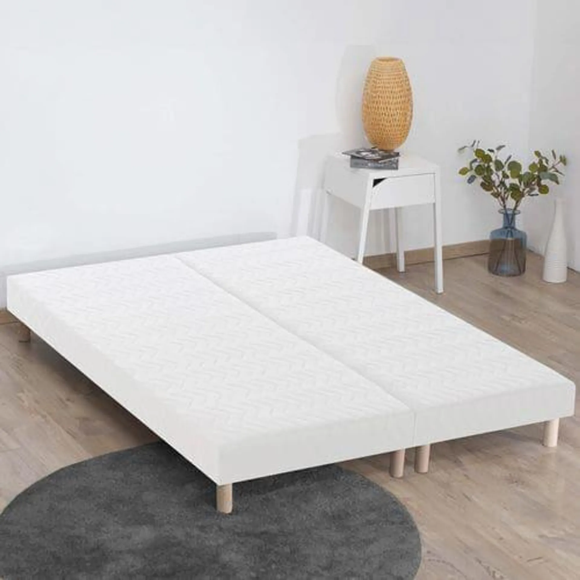 IDLITERIE Sommier Tapissier à Lattes Blanc avec jeux de 8 pieds - 2x80x200