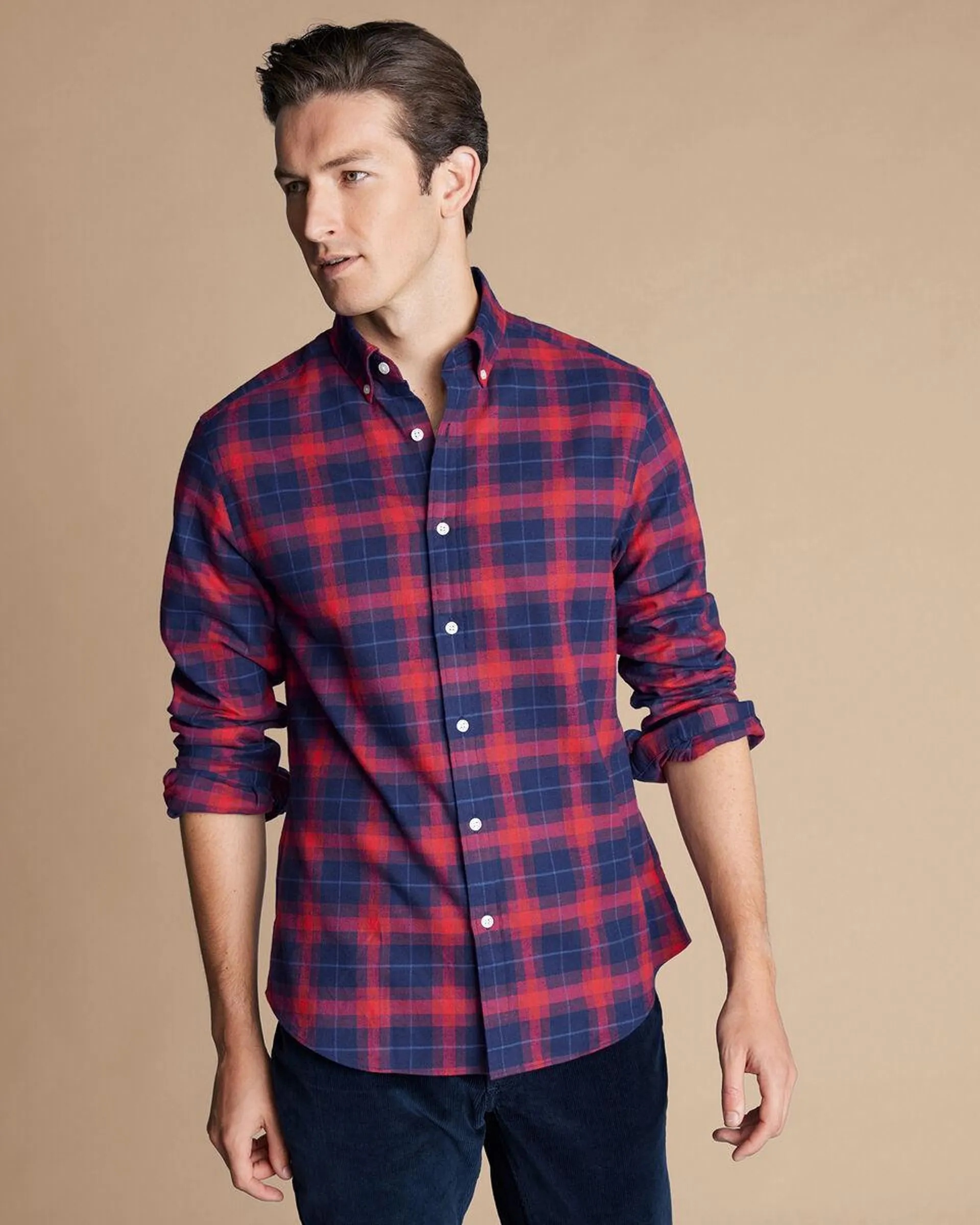 details about product: Brushed Flannel Check Shirt - Red