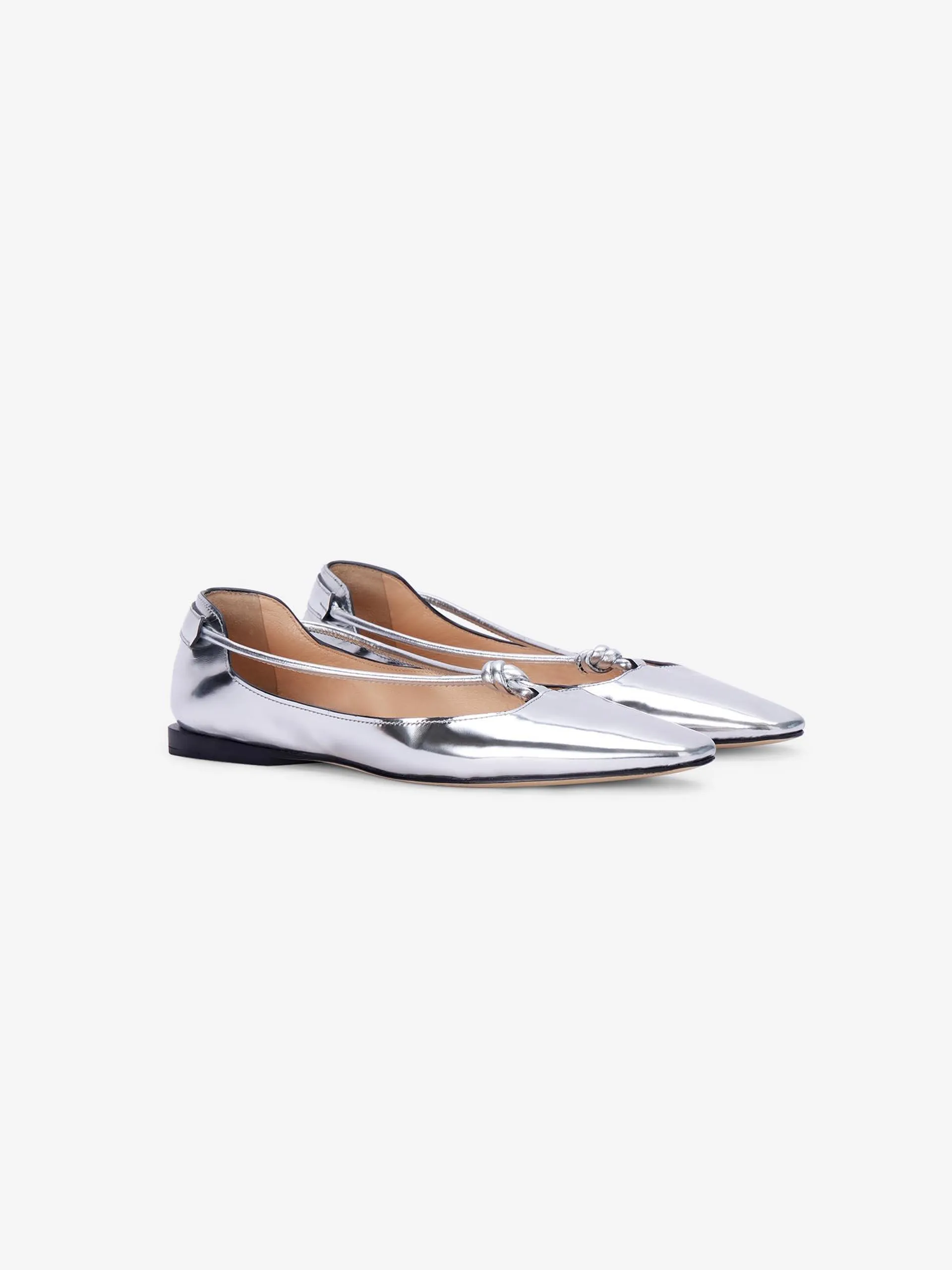 DAKOTA SILVER LEATHER BALLET FLATS WITH STRAPS