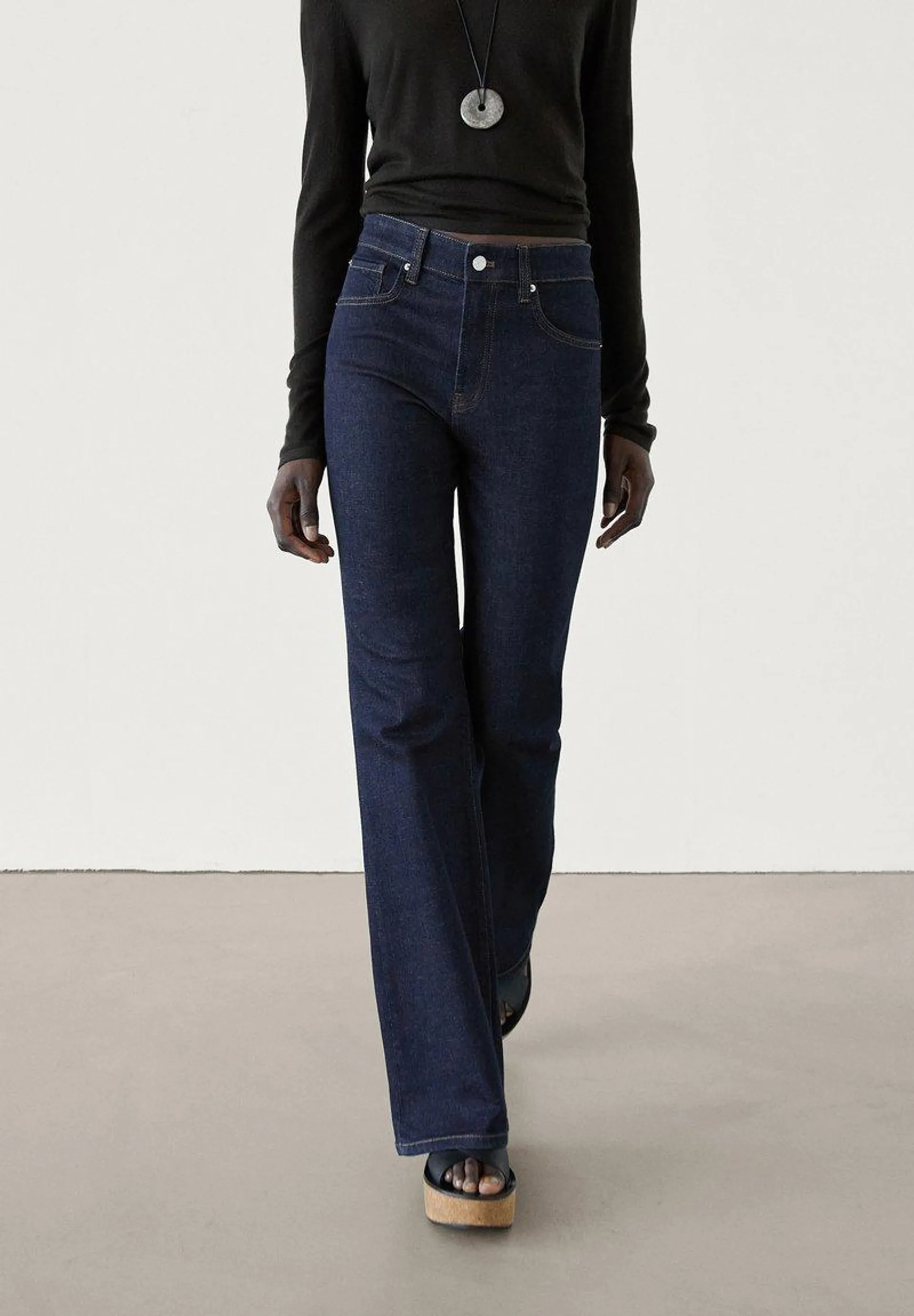 HIGH-WAIST - Jean flare - mottled dark blue