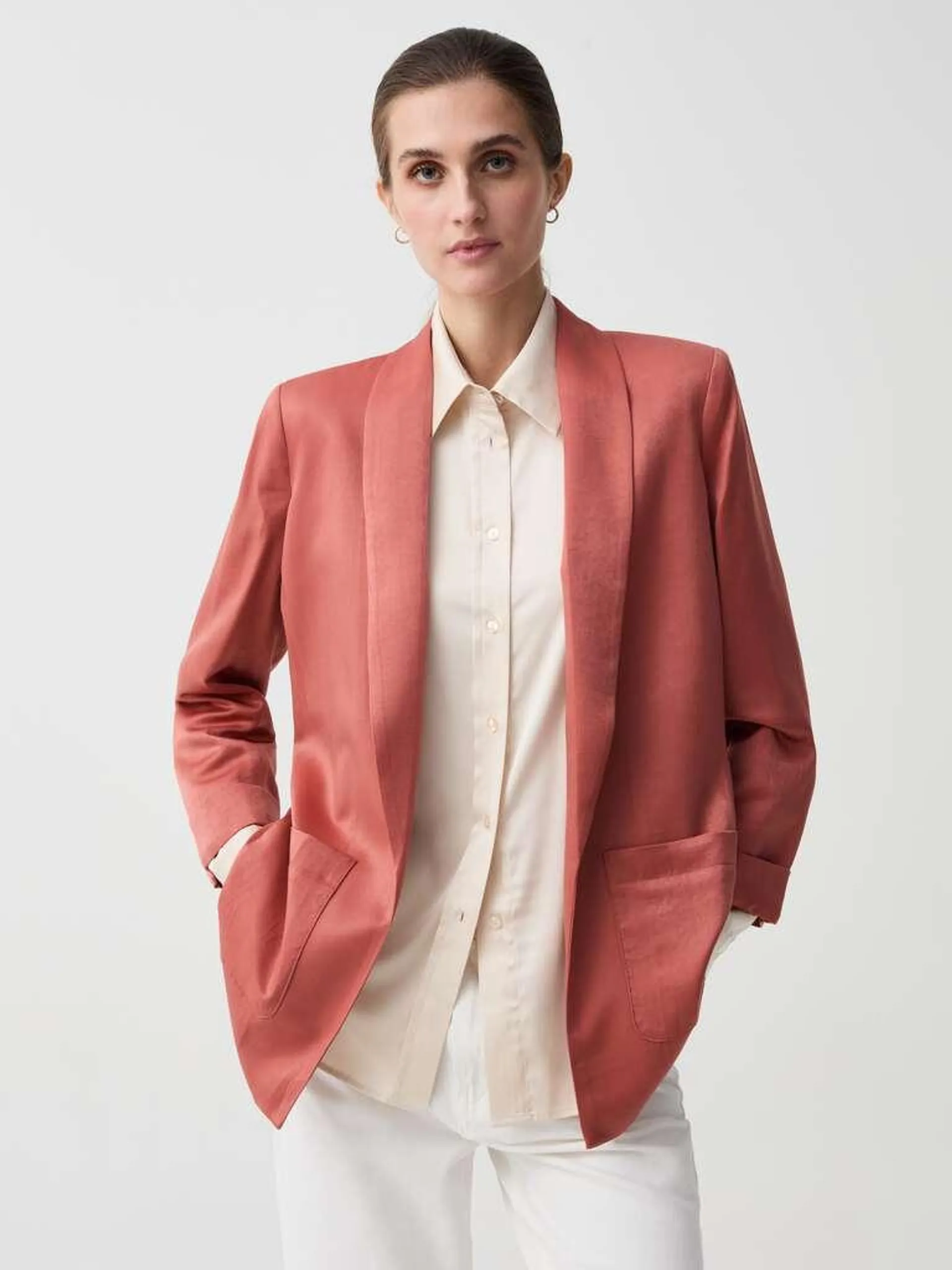 Open blazer with three-quarter sleeves Rose foncé