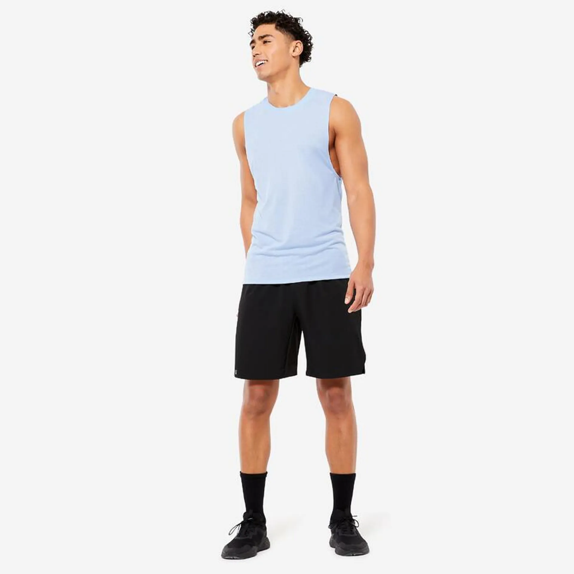 DÉBARDEUR DE CROSS TRAINING RESPIRANT SLIM DOUX COL ROND HOMME - BLEU