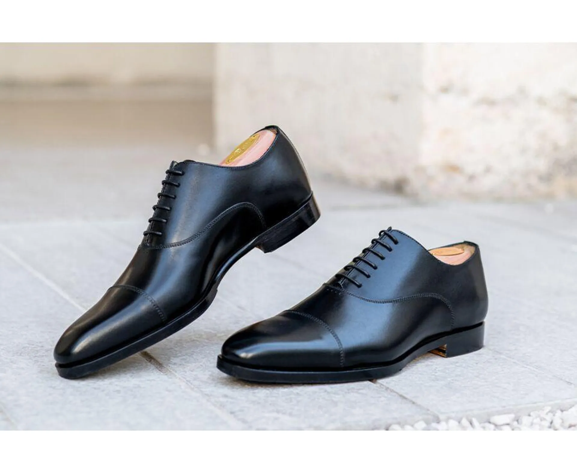 Richelieu noir patiné homme semelle cuir avec patin gomme - SPEZIA II PATIN