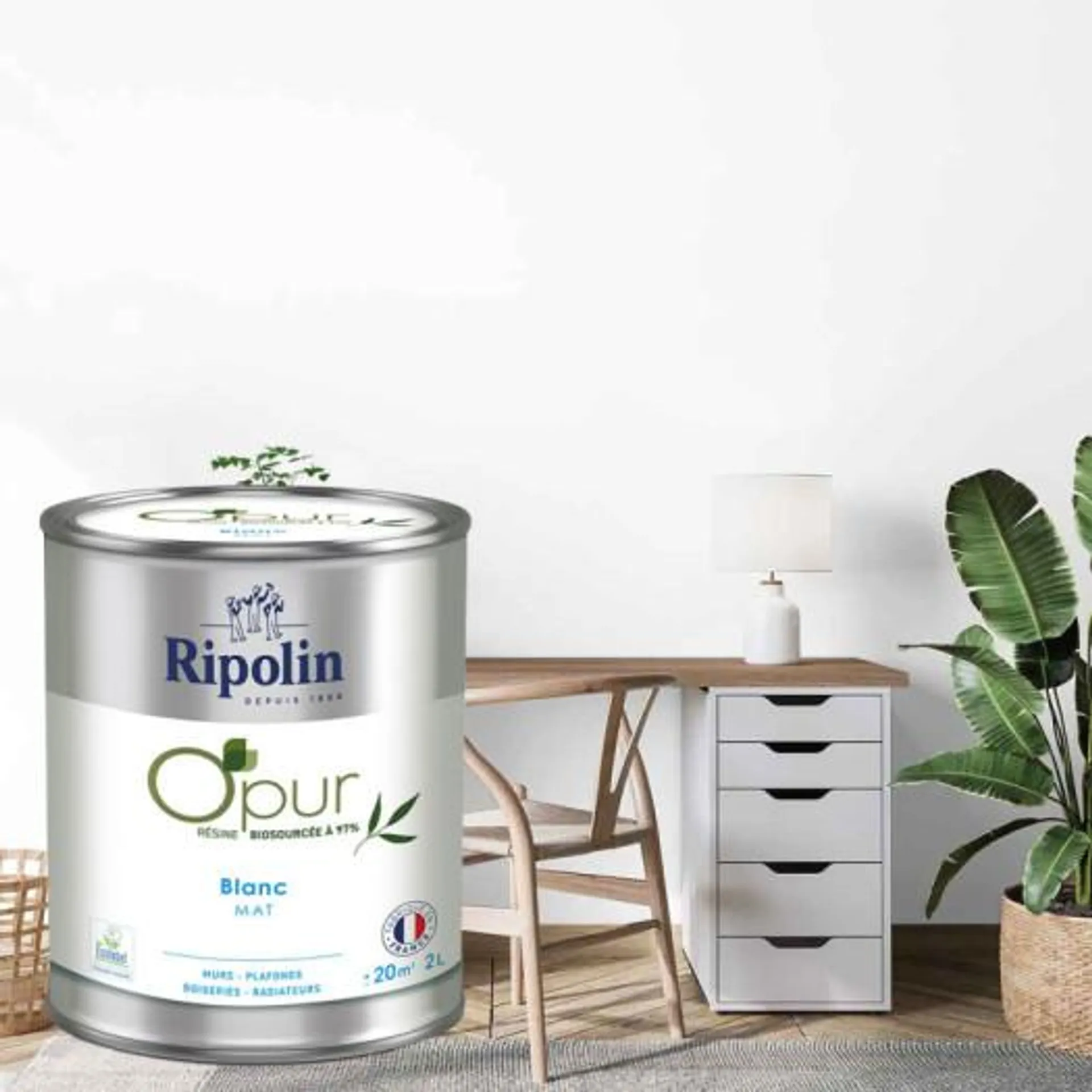 Peinture RIPOLIN Opur bio sourcée multi-supports blanc mat 2L