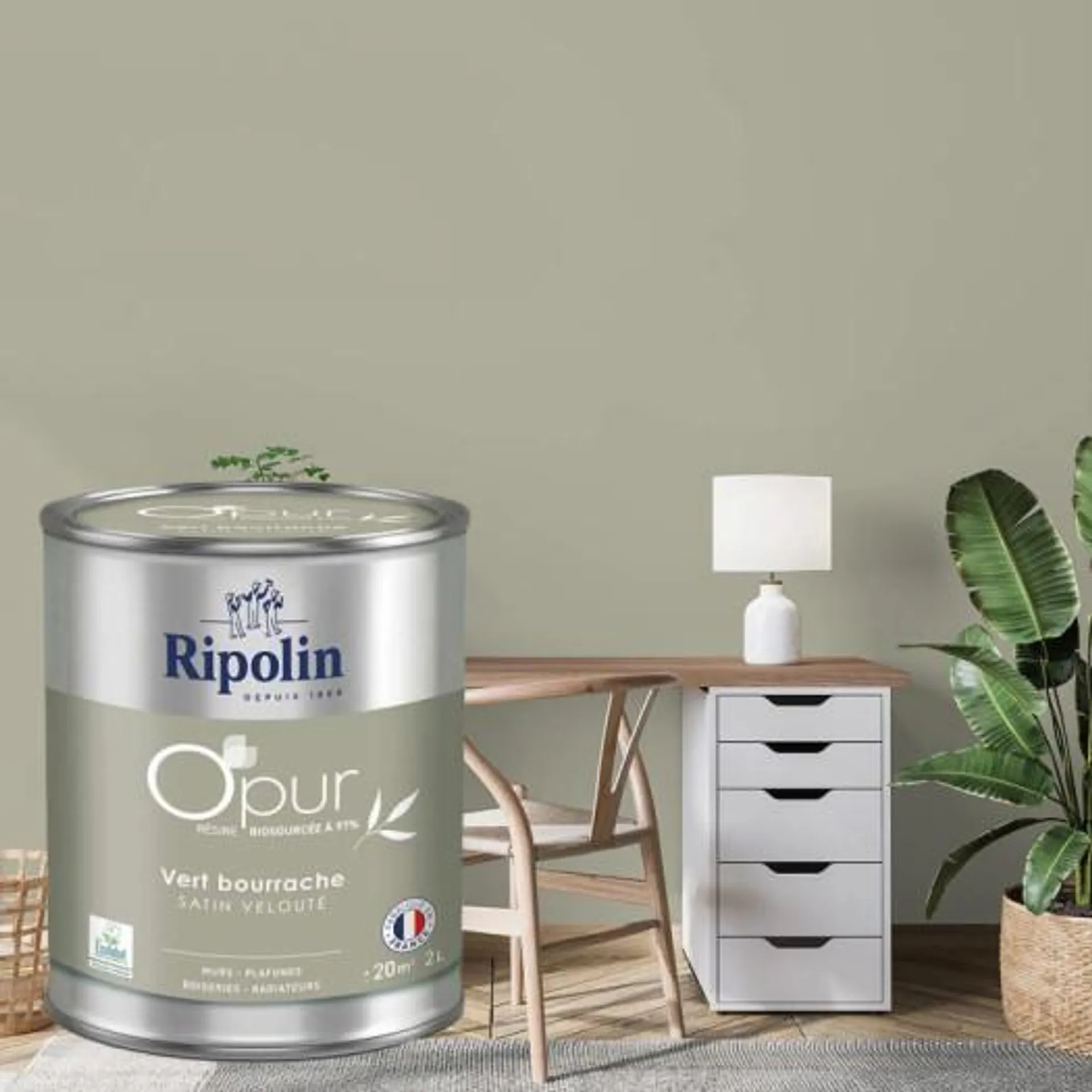 Peinture RIPOLIN Opur bio sourcée multi-supports vert bourrache satin 2L