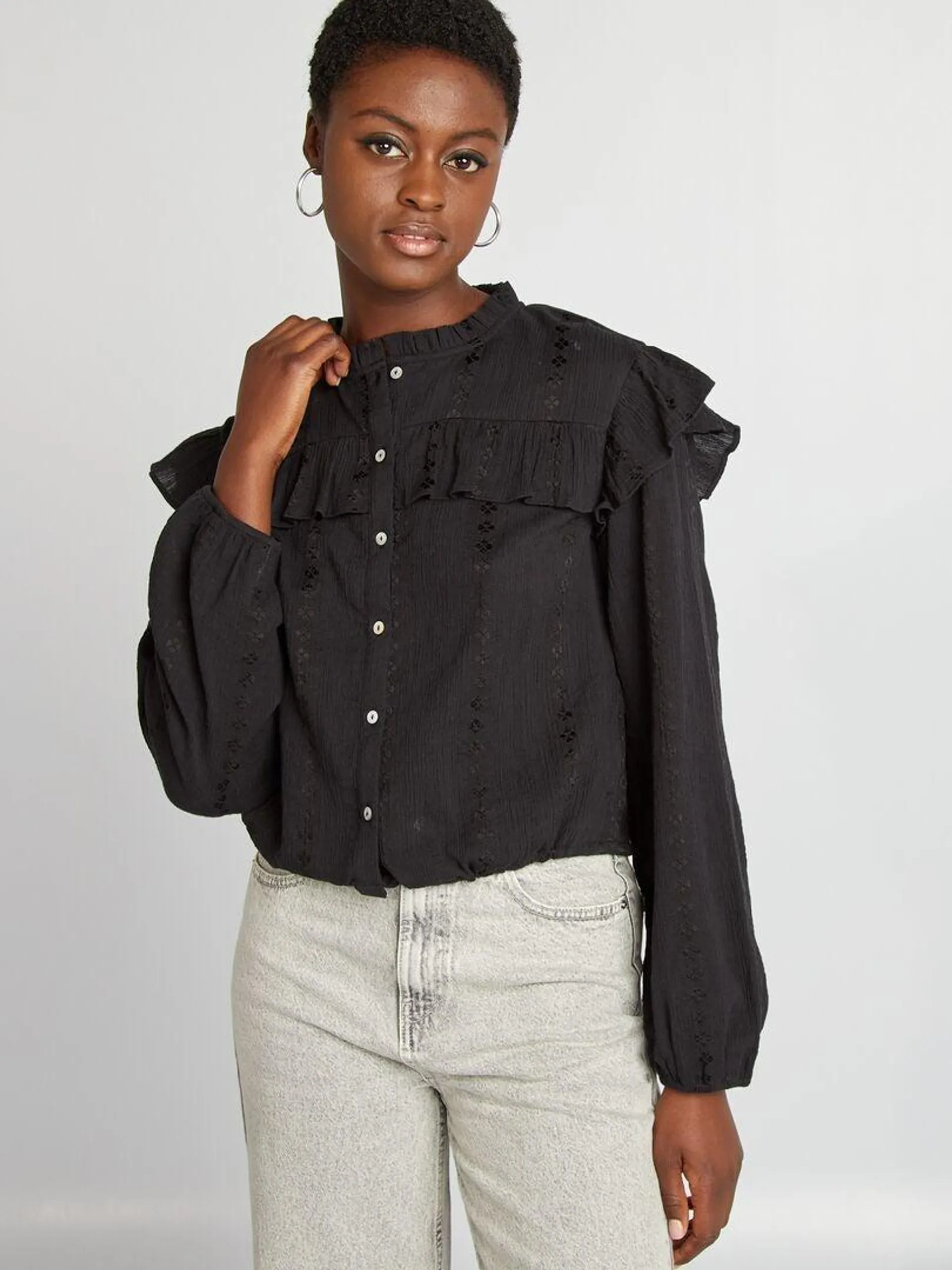 Chemise cropped volantée - noir